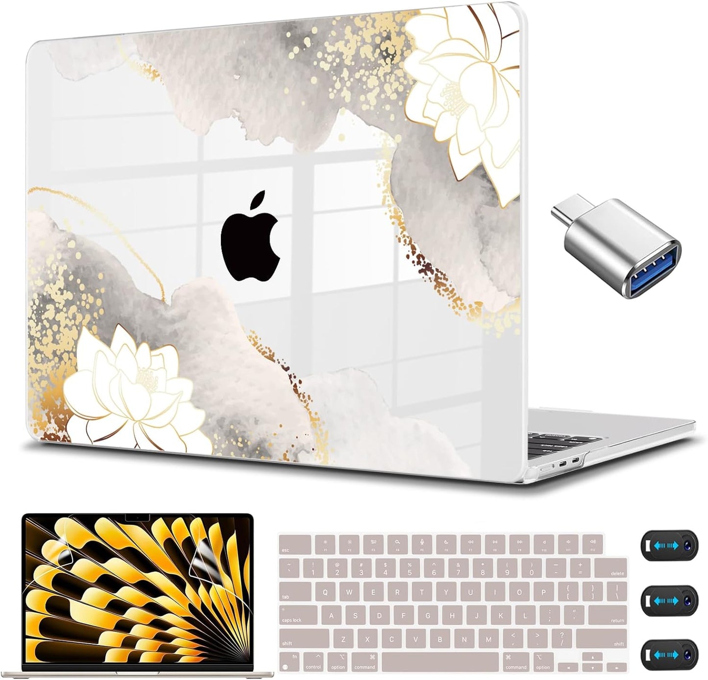 CISSOOK Compatible with MacBook Pro 14 inch Case 2024 2023-2021 Release Model: M4 A3112 A3185 A3401 M3 A2992 A2918 M2 A2779 A2442 M1 Pro/Max, Lotus Hard Shell Case for MacBook Pro 14 with Touch ID