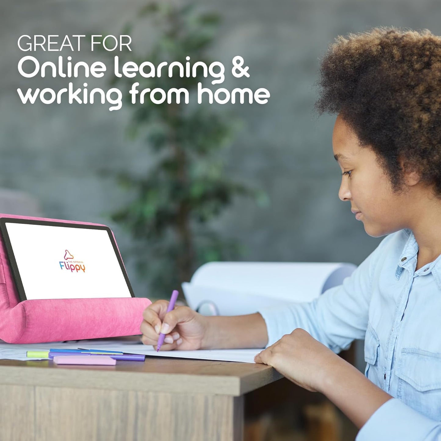 Flippy Tablet Pillow Stand - Cushion Tablet Stand & Holder, Bed Support for Lap and Desk, Compatible with Phone & Book Reading: Kindle, iPad Pro, iPhone & Samsung - in The Pink Baby