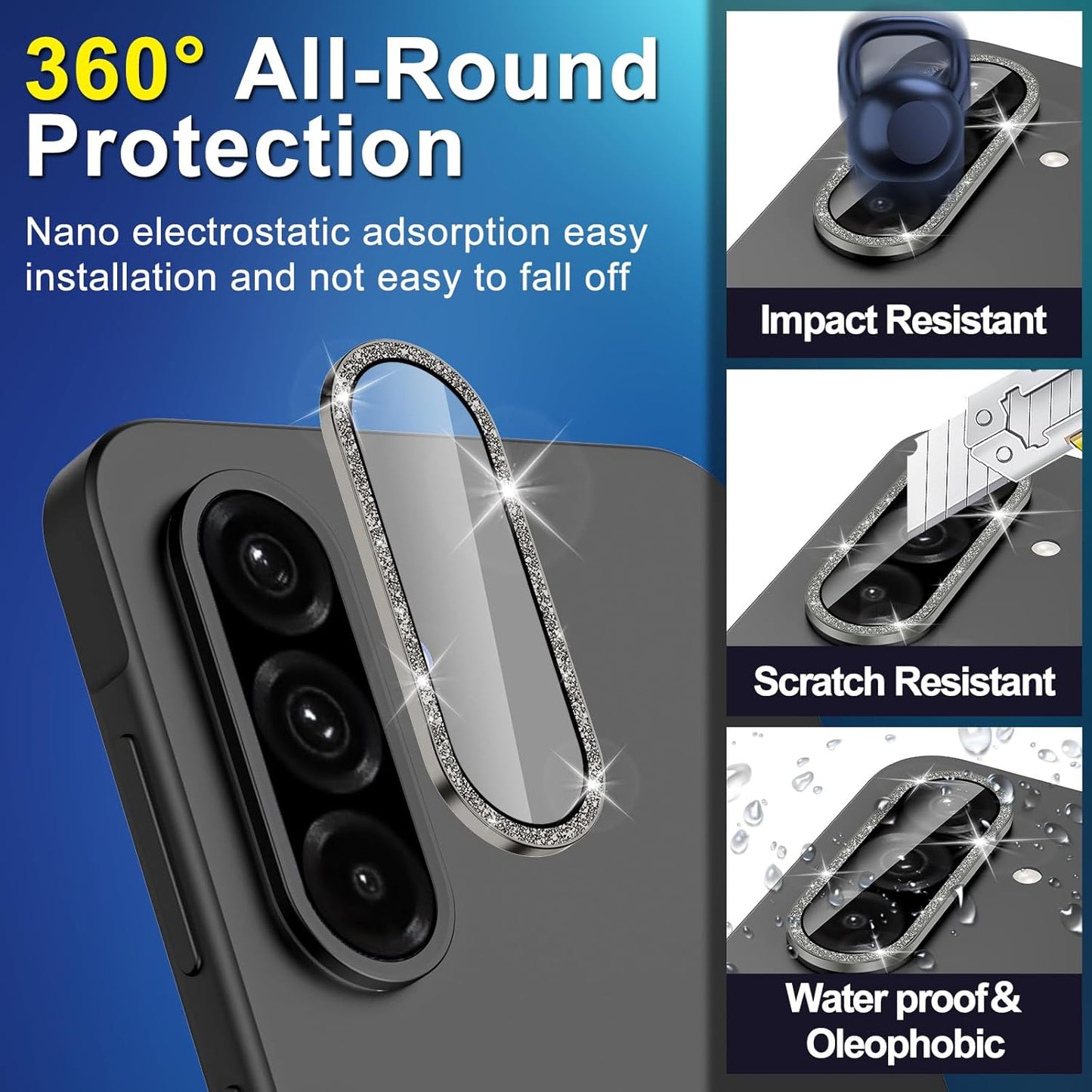 for Samsung Galaxy A26/A36/A56 Camera Lens Protector, Individual Metal Ring Tempered Glass Lens Cover, [Strong Adsorption] Scratch Resistant Ultra-Thin HD Clear Lens Cover, 1 Set-Black