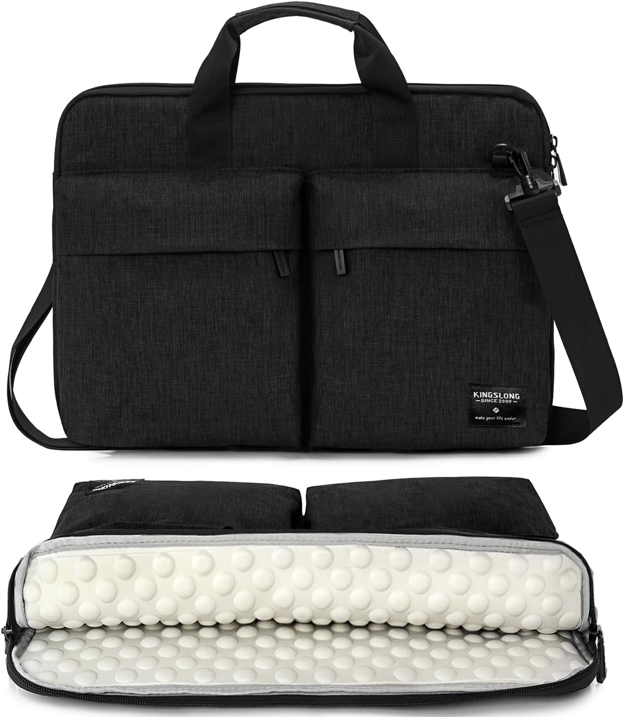 KINGSLONG 15.6 inch Laptop Shoulder Bag,Slim Shockproof Computer Sleeve Notebook Ultrabooks Carrying Case Handbag Cover Fit for Acer Asus Dell Lenovo HP Toshiba, Black