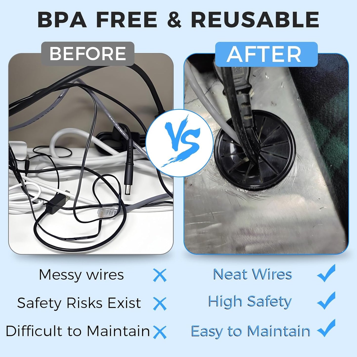 8 Pcs Cable Grommet, Snap Bushing 2-3/8" (60 mm) Mounting Diameter, Flexible Petal-Shaped Buckle Round Nylon Desk Grommet for Wires Through Countertop Cord Organizer and Protection, Black