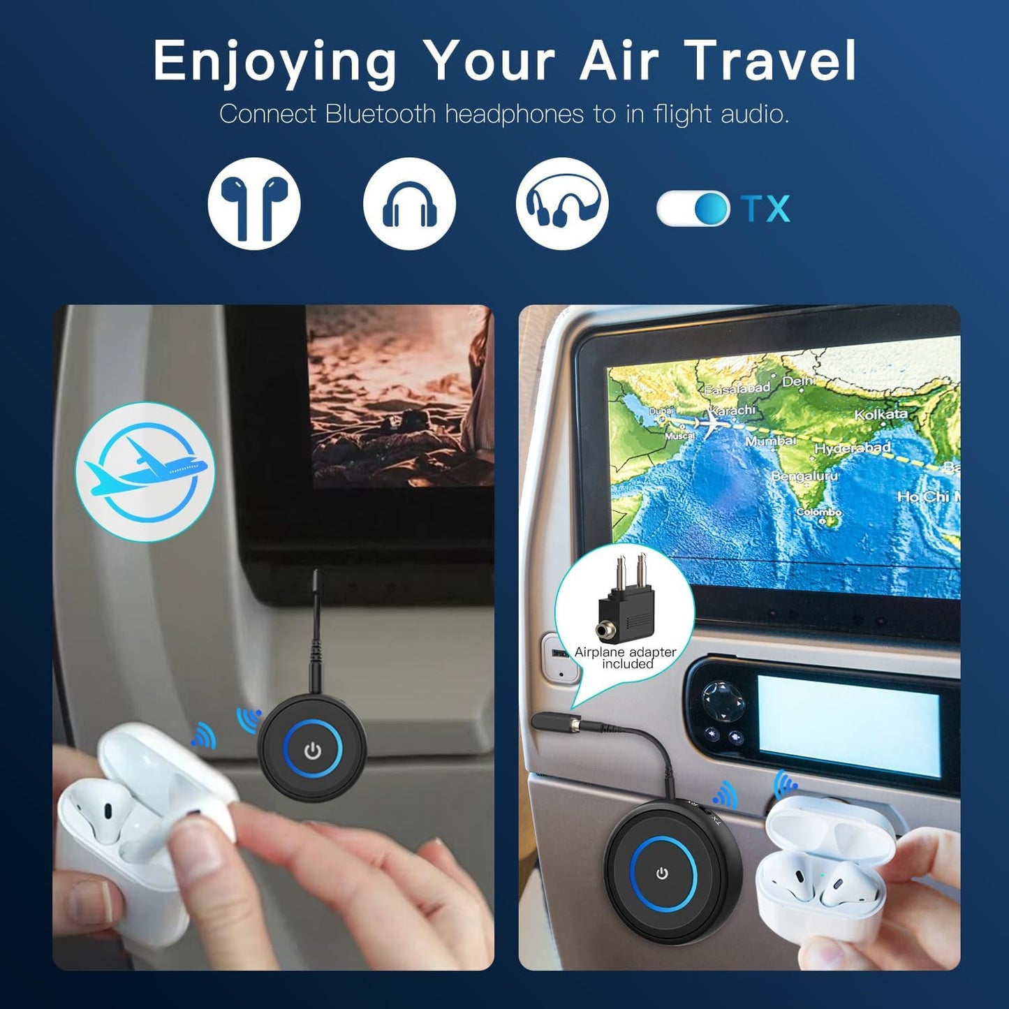 Bluetooth 5.3 Transmitter for TV/Airplane, 2-in-1 Bluetooth Transmitter Receiver for Home Stereo/Speakers/Headphones/PC/Car, Wireless Adapter w/3.5mm AUX/RCA Jack, Dual Link, Low Latency,16H