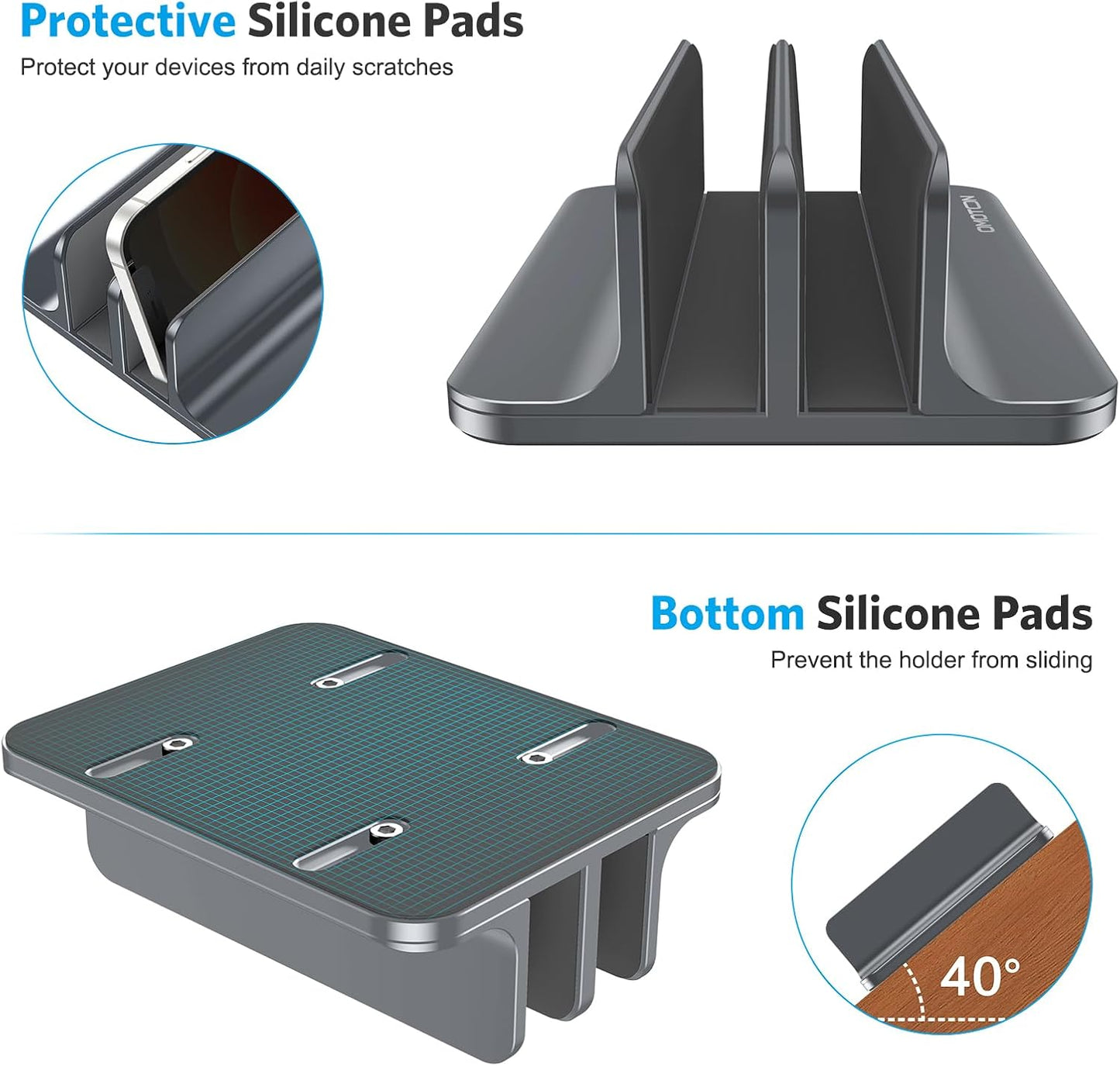 OMOTON [Updated Dock Version] Vertical Laptop Stand, Double Desktop Stand Holder with Adjustable Dock (Up to 17.3 inch), Fits All MacBok/Surface/Samsung/HP/Dell/Chrome Book (Grey)