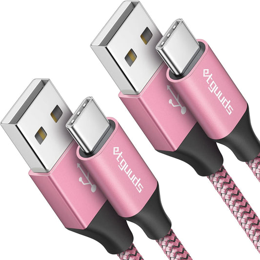 etguuds 6ft USB A to USB C Cable 3A Fast Charging, 2-Pack USB A to USB Type C Charger Cord for iPhone 16 15 Pro/Pro Max/Plus, for Samsung Galaxy S24 S23 S22 S21 S20 S10 A55 A54 Flip Note, Moto, Pink