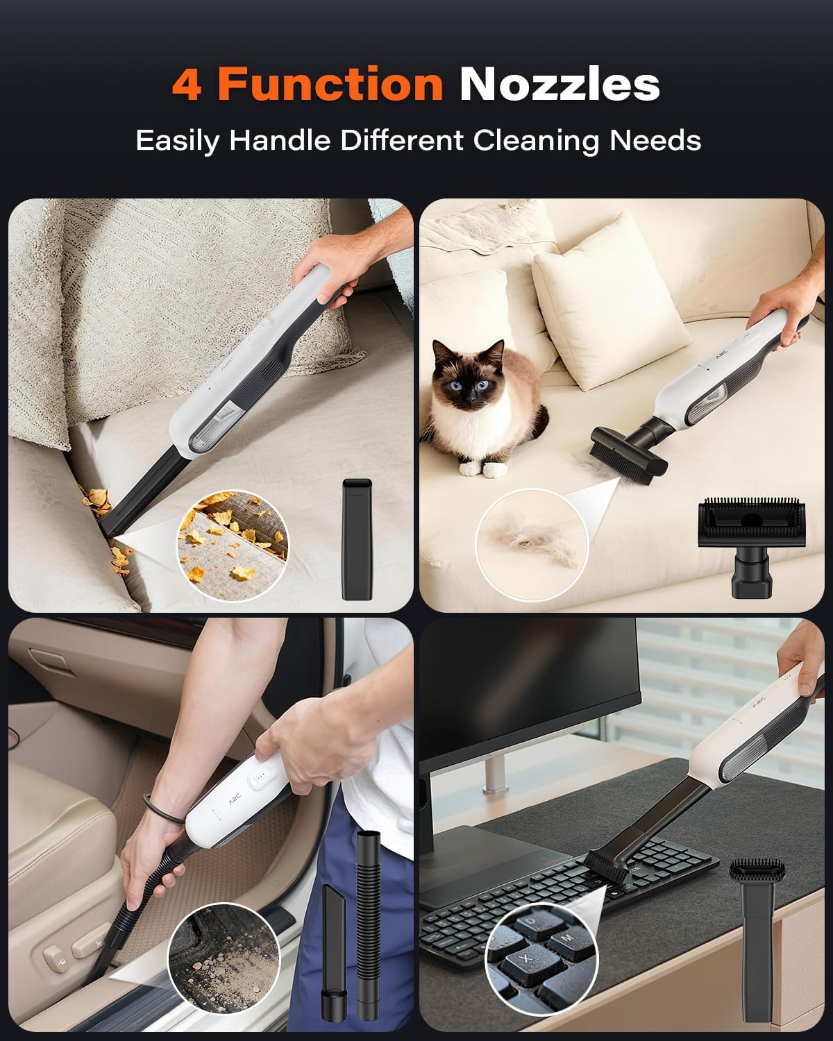 A2C Handheld Vacuum Cordless with 19000Pa Strong Suction, Mini Car Vacuum Cleaner with HEPA Filter, 2 Suction Modes, Multi-Nozzles, Portable Vacuum Cleaner for Home, Car, Office, Keyboards