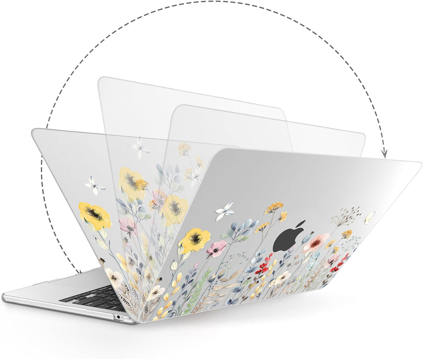 G JGOO Compatible with MacBook Air 13 inch Case 2025 2024 2023 2022 M4 A3240 M3 A3113 M2 A2681, Clear Plastic Hard Shell for MacBook Air 13.6 inch Case+Keyboard Cover+Screen Protector, Garden Flower