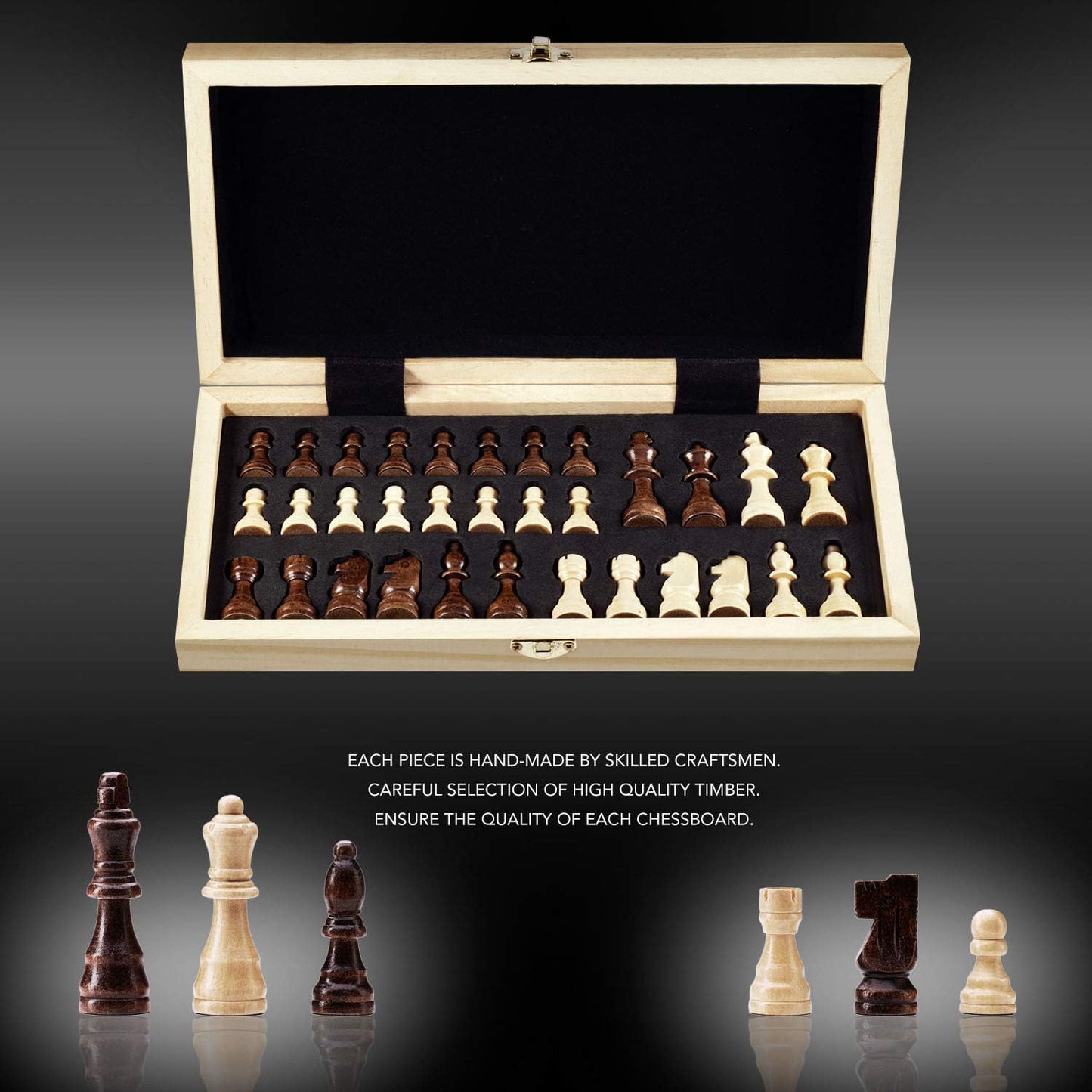 Amerous Chess Set, 12"x12" Folding Wooden Standard Travel International Chess Board Game Set with Magnetic Crafted Pieces For 2 Players