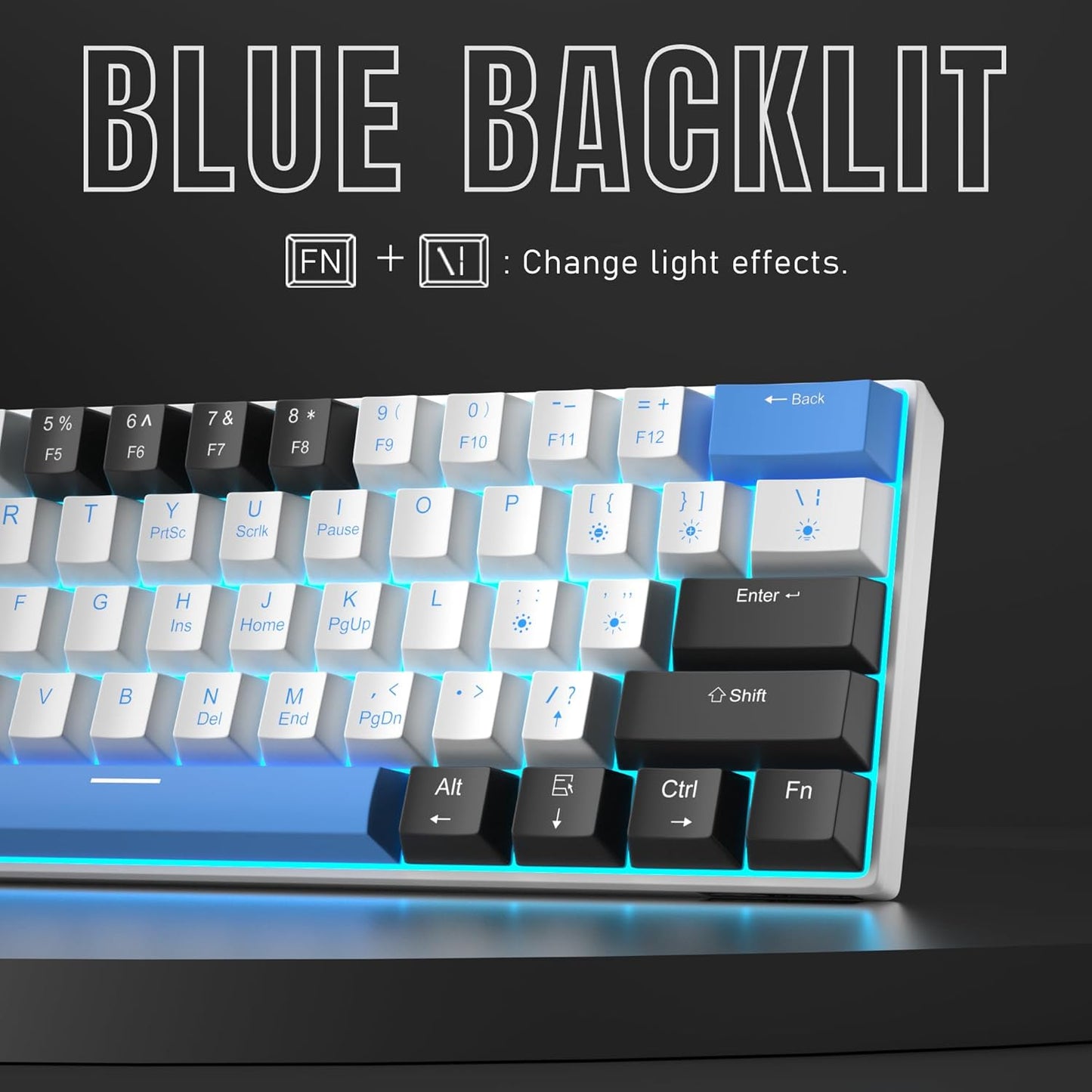60% Mechanical Gaming Keyboard,Mixed Color Keycaps Gaming Keyboard with Brown Switches, Detachable Type-C Cable Mini Keyboard with Blue LED Light for PC/Laptop