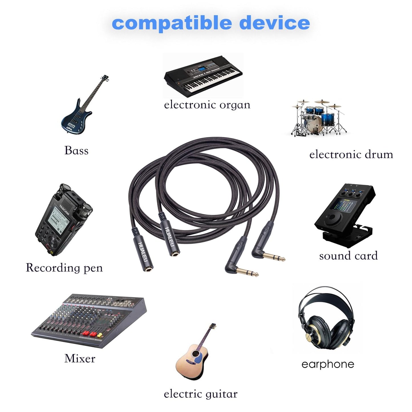 HUAELU 2Pack 6FT Right Angle 6.35mm TRS Stereo Male to Female Audio Cable,Right Angle 1/4 TRS Male to Female Stereo Headphone Guitar Extension Cable Cord for Mixer Headphone