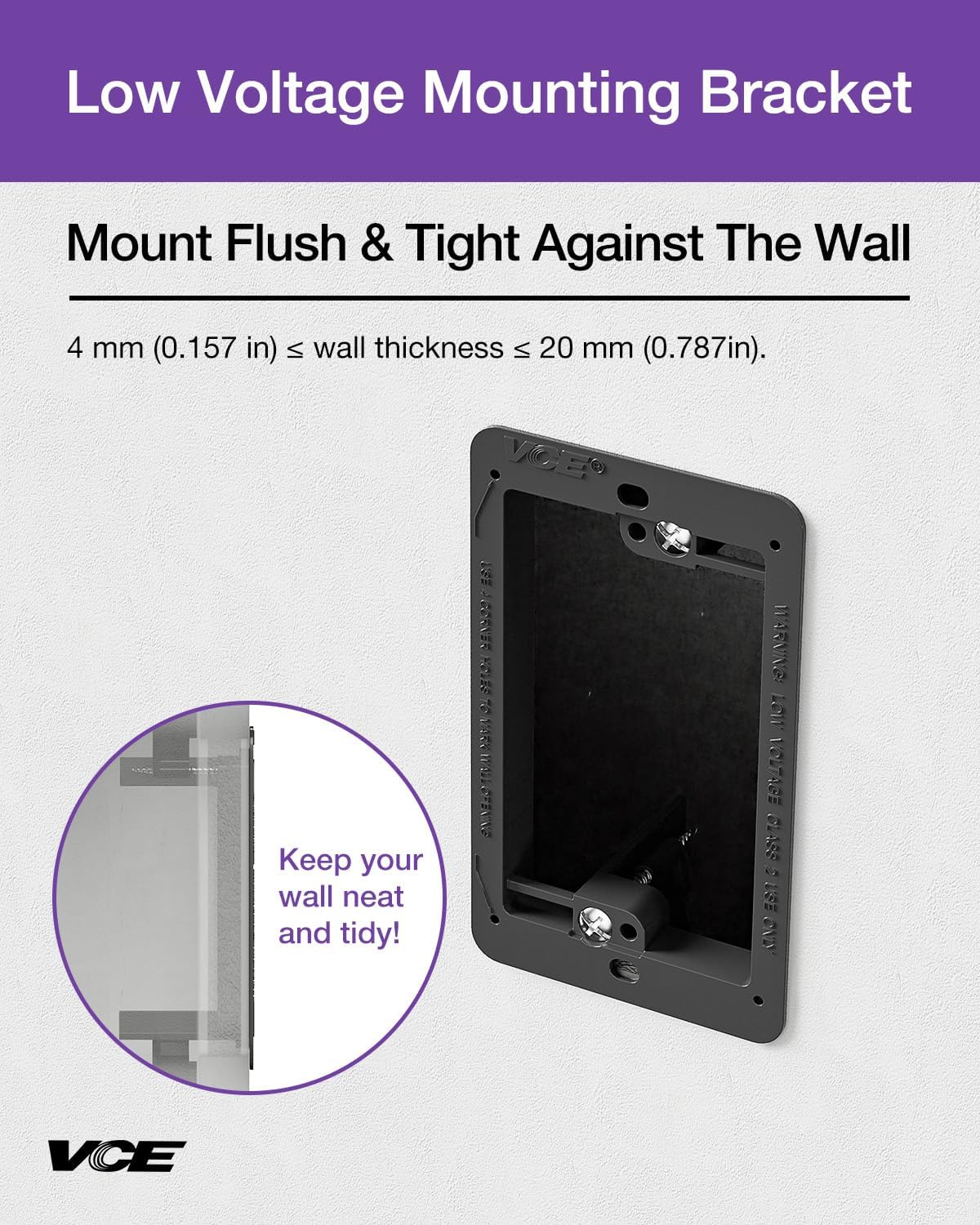 VCE Low Voltage Mounting Bracket (1 Gang, 5 Pack) for Single Gang Wall Plate, Telephone Wires, Network Cables, HDMI, Coaxial, Speaker Cables, Black