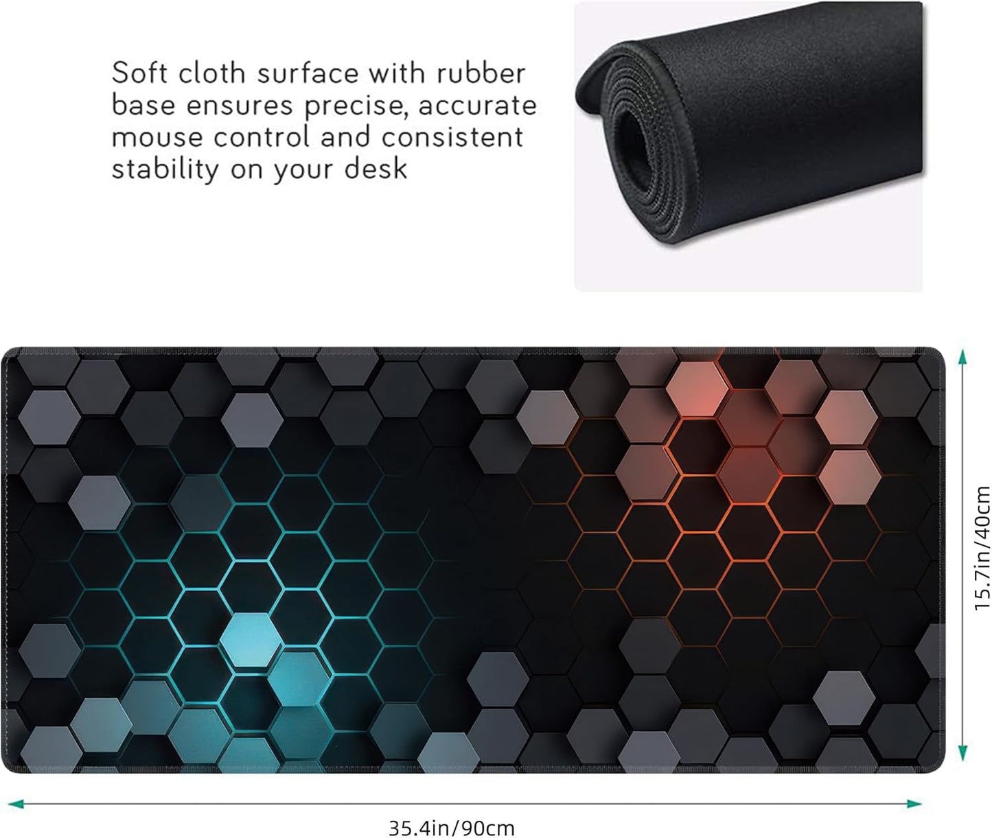 Hexagon Honeycomb Large Mouse Pad,Gaming Keyboard Desk Pad,Extended Mouse Mat Non-Slip Rubber Base with Stitched Edges for Office Game Home XXL 35.4"x15.7"