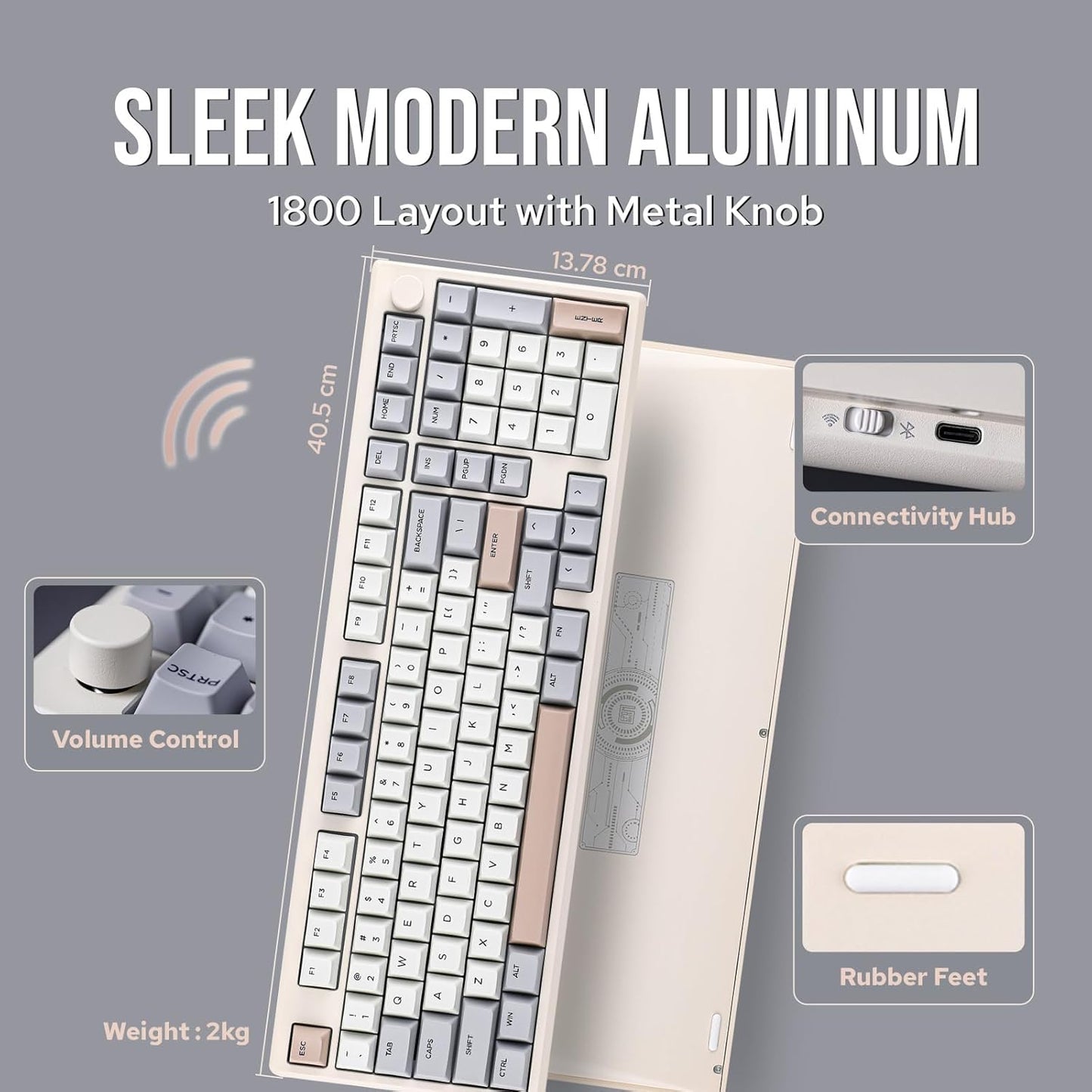 EPOMAKER Galaxy100 QMK/VIA Wireless Gaming Keyboard, Aluminum Shell, Bluetooth/2.4Ghz/USB-C, Pre-Lubed Hot-Swappable Linear Switches, NKRO, RGB Backlit (Creamy White, Wisteria Linear Switch)