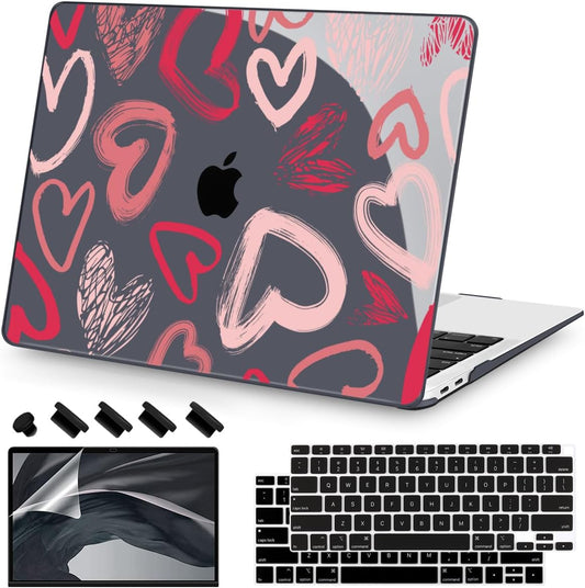 Teryeefi for MacBook Air 13 inch Case M1 A2337 A2179 A1932 (2020 2019 2018 Releaes) with Retina Display with Touch ID, PC Plastic Hard Shell & Keyboard Cover & Screen Protector, Heart A002