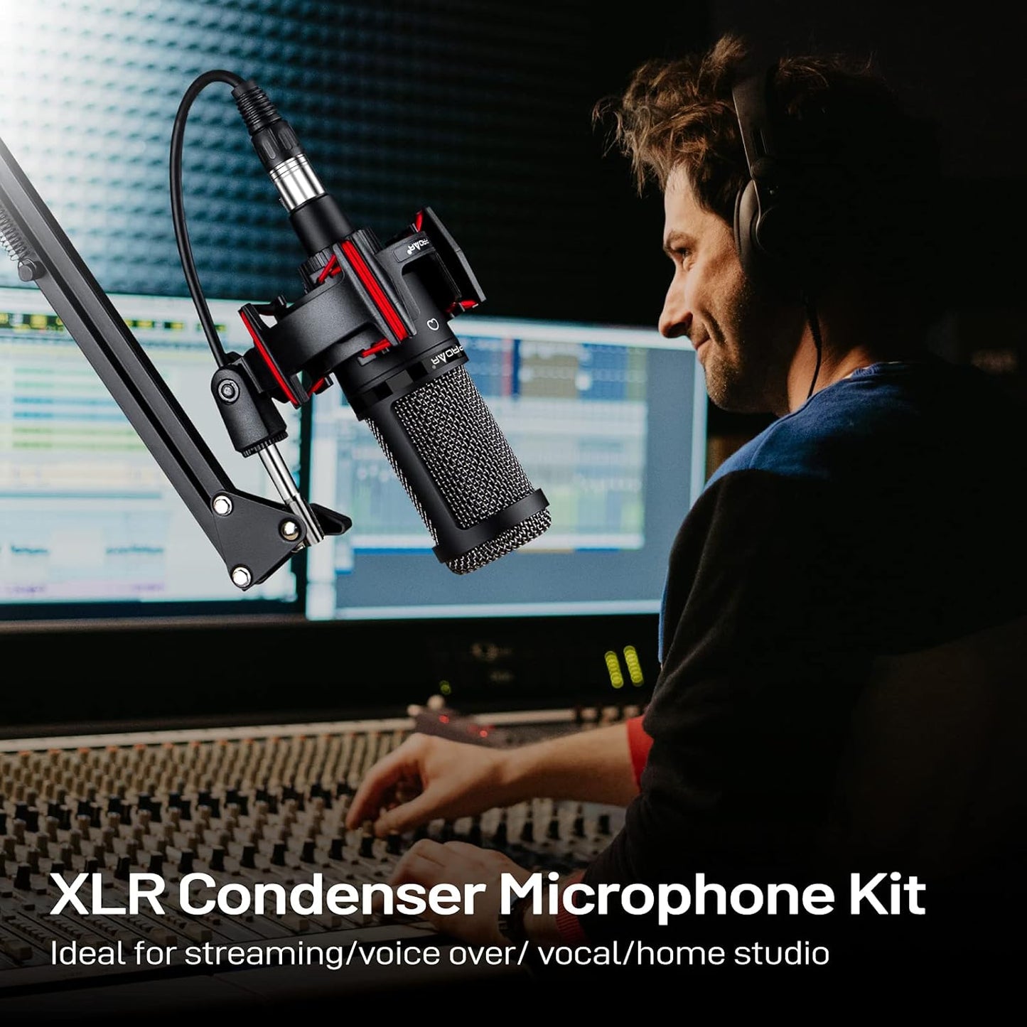 Condenser Microphone XLR,Professional Studio Recording Microphone for Computer PC,Cardioid Podcast Mic Kit with Boom Arm,Gaming Microphone for Streaming,ASMR,Singing,Voice Over,Vocal,YouTube,Zoom