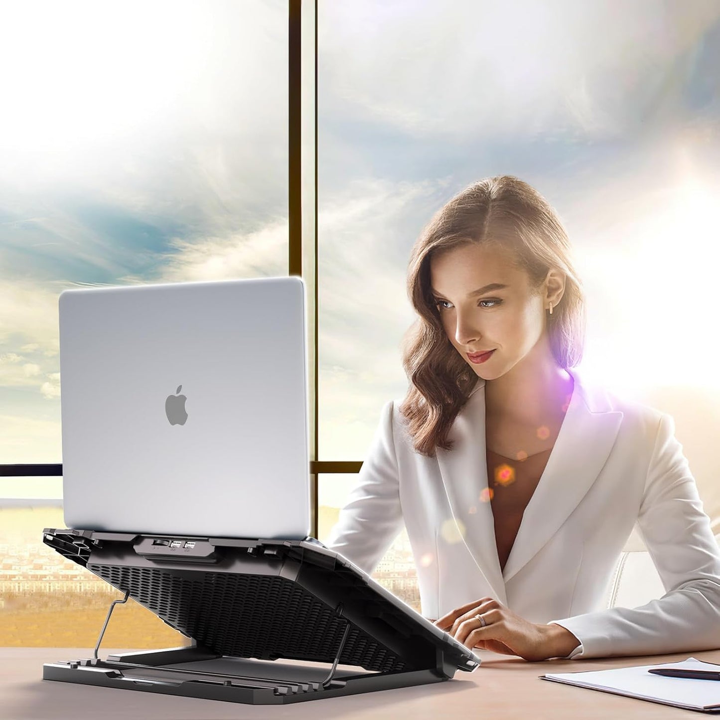 ICE COOREL Laptop Cooling Pad with 8 Cooling Fans, Cooling Pad for Laptop Fan 13-15.6 Inch, Laptop Cooler Stand with 6 Height Adjustable, Notebook Cooler Pad with Two USB Port [2025 Version]