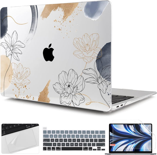 TWOLSKOO Compatible with MacBook Pro 13 inch Case 2022 2021 2020-2016 A2338 M2/M1 A2251 A2289 A2159 A1989 A1706, Plastic Hard Shell Cover & Keyboard Skin & Screen Protector, Florals X450