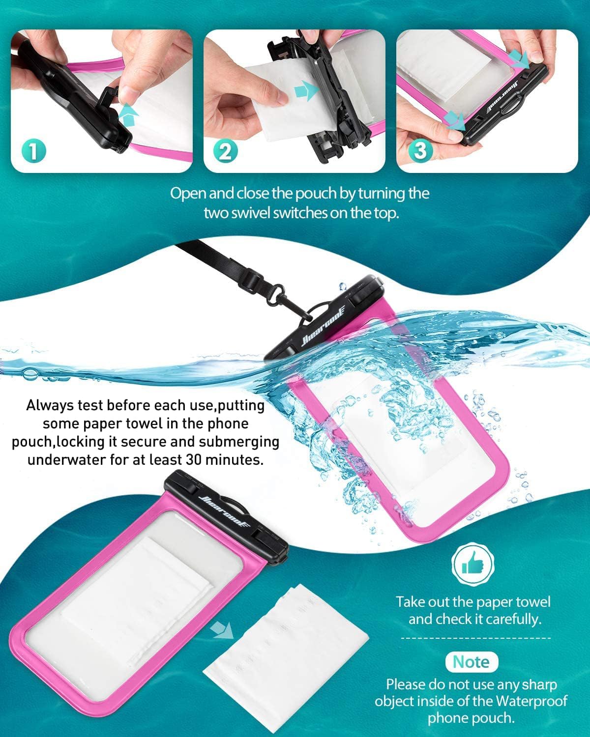 Hiearcool Waterproof Phone Pouch,Waterproof Phone Case for iPhone 16 15 14 13 Pro Max Plus up to 8.3",IPX8 Cellphone Dry Bag for Beach Cruise Travel-Bright Red-2Pack