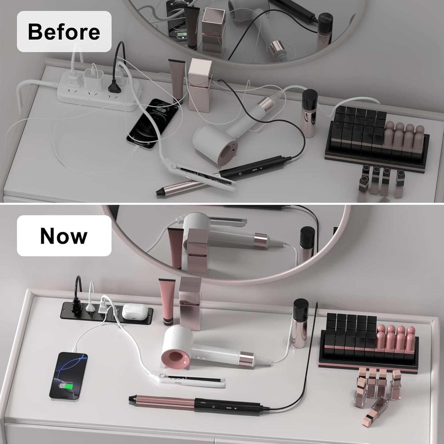 8 in 1 Recessed Power Strip with 15W Wireless Charger, 20W Fast Charging Furniture Outlet, Plug in 3 AC Outlets & 4 USB Ports Flush Mount, 10FT Cord