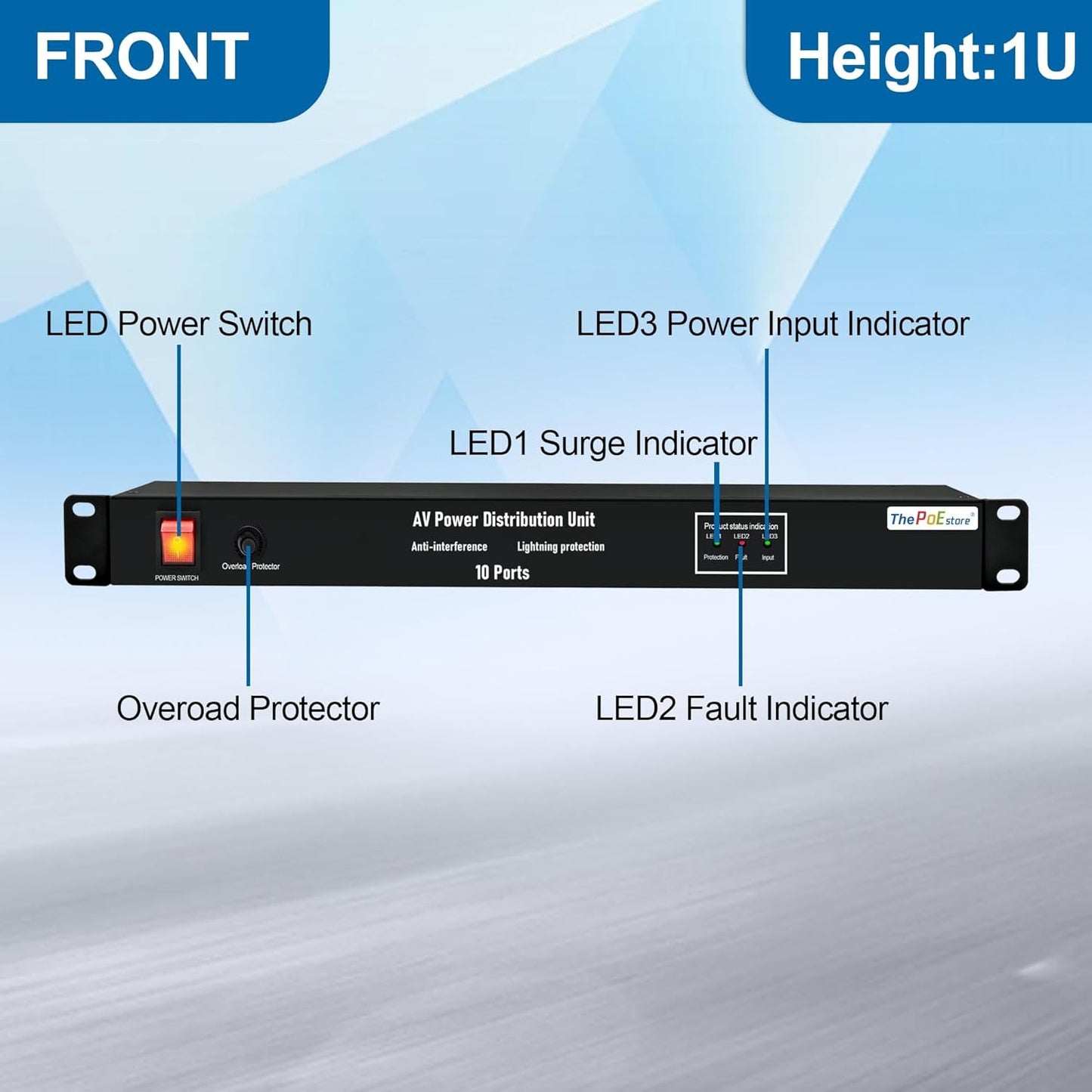 10 NEMA 5-15R Outlet Surge Protector PDU, 120V 15A 3600J 10KA, 1U Rack Mount Power Strip for Network Server Racks, AV Equipment, & More - 14AWG 6ft Cord, ETL Listed