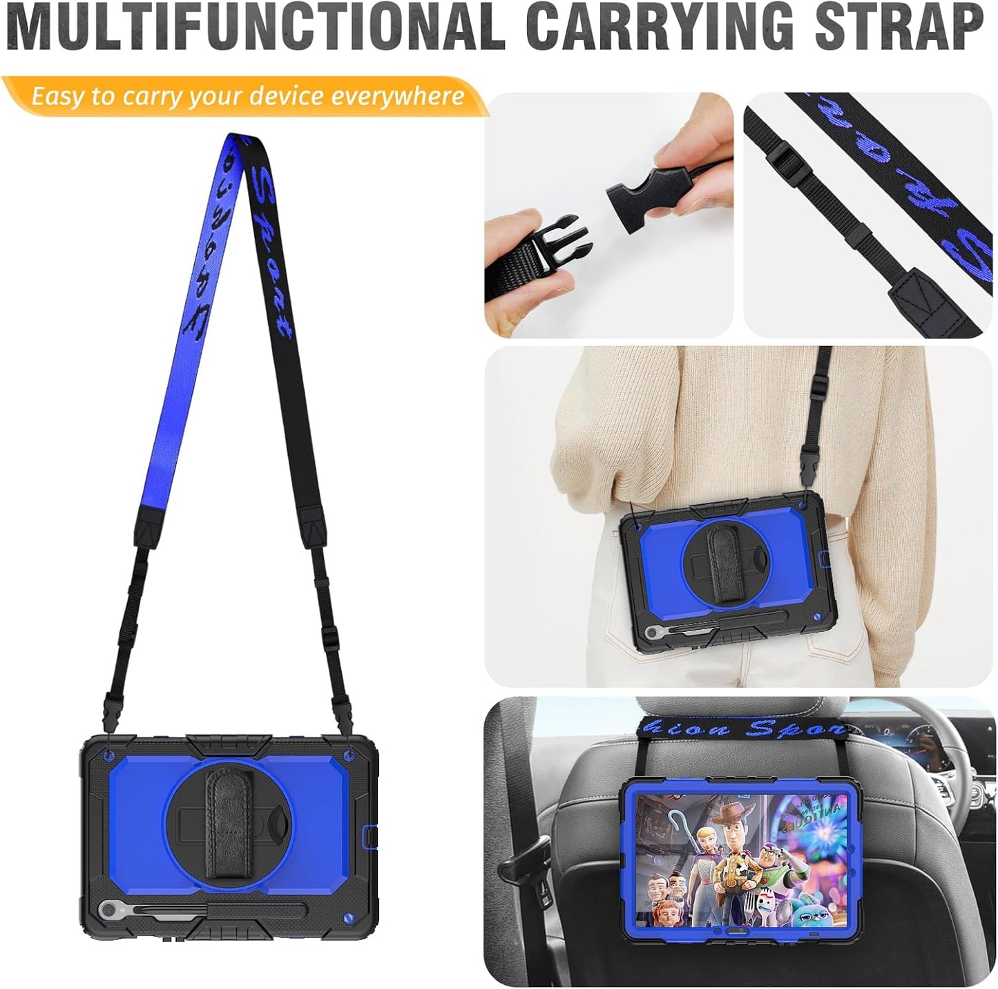 HXCASEAC Case for Galaxy Tab S10 FE / S9 FE 5G 10.9 inch, Shockproof Design with Screen Protector, 360° Hand Strap Stand, S Pen Holder, Heavy Duty Protective Samsung S9 FE / S10 FE Tablet Case, Blue