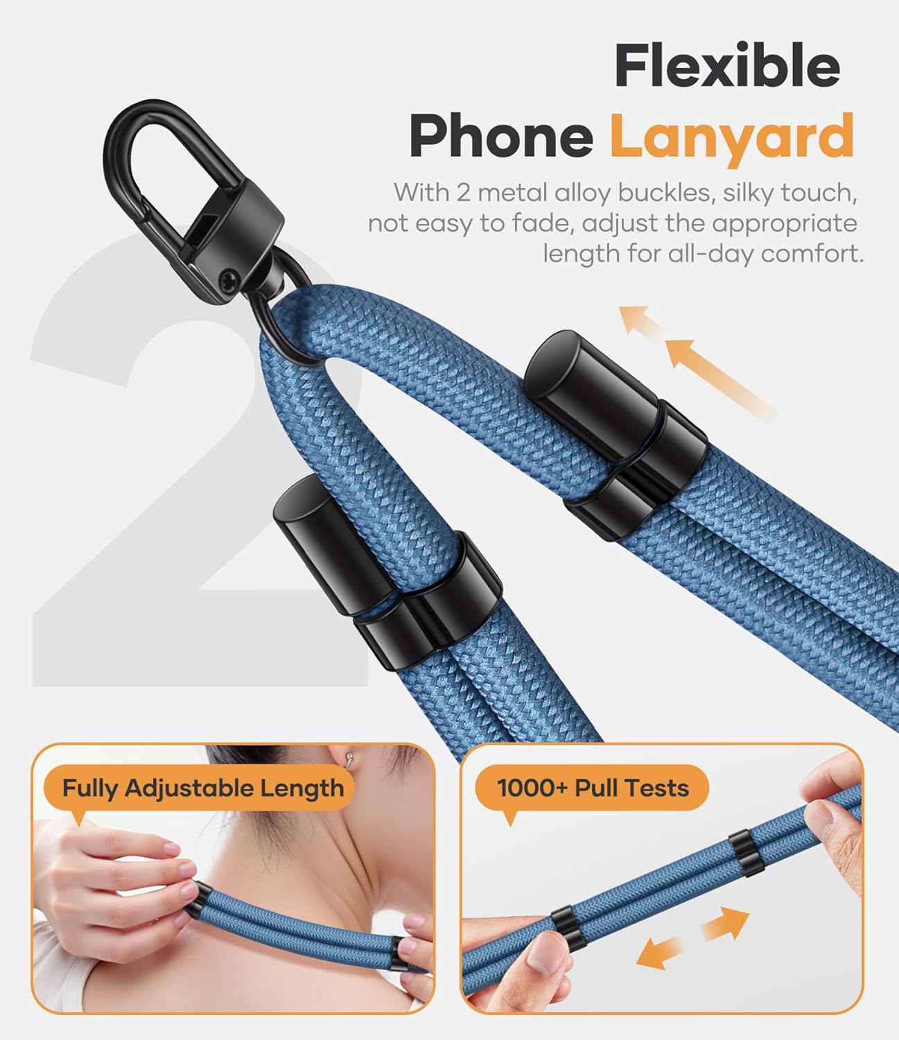 for Phone Lanyard Crossbody with 2X TPU Clear Phone Pads, Flexible Adjustable Anti Theft Neck Strap, Premium Metal Buckles, Skin-Friendly, Universal Wrist Chain for Most Smartphones, Blue