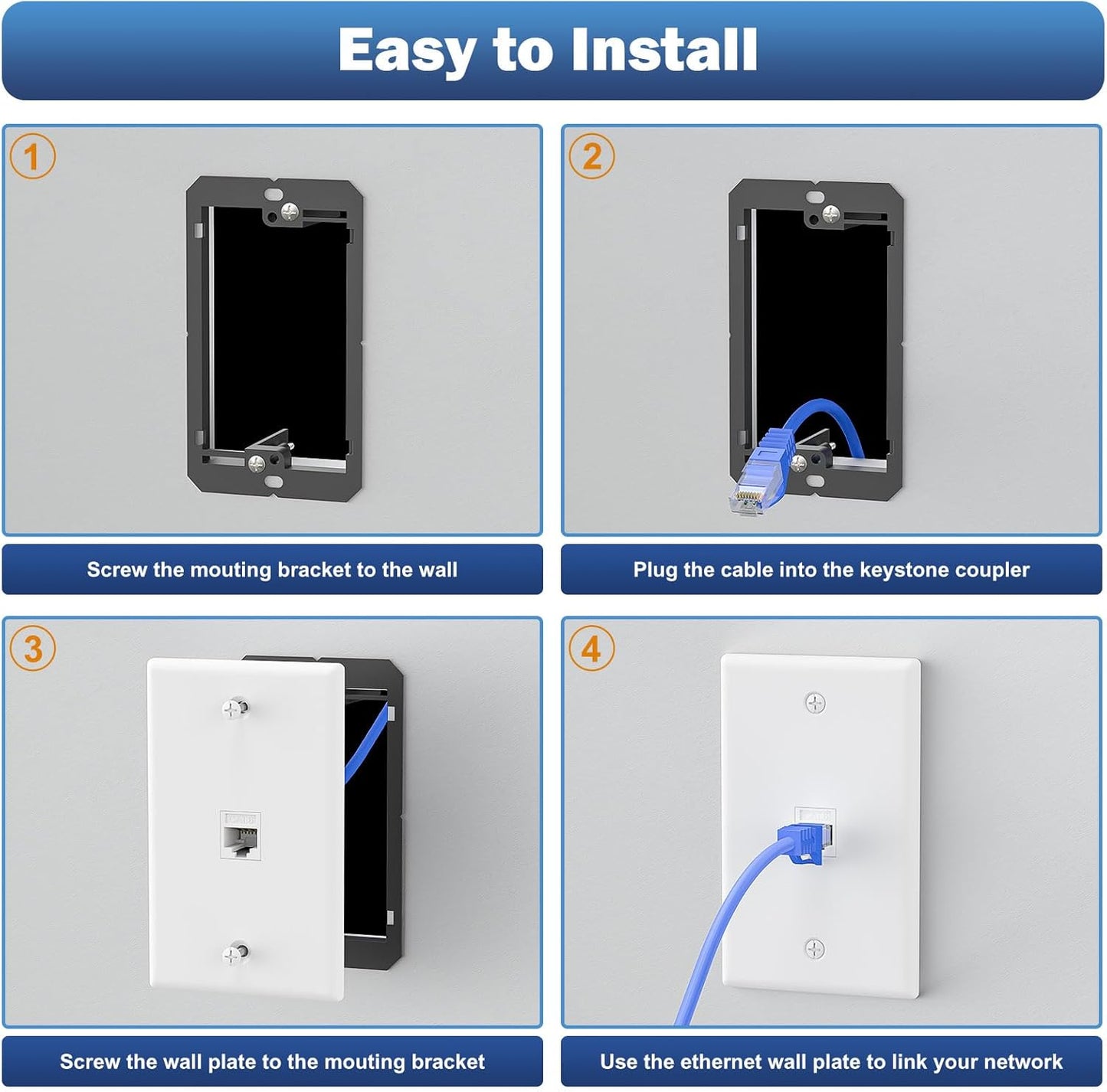 FGB 3-Port Keystone Wall Plate, with Low Voltage Mounting Bracket, with Single Gang Decorator Wall for RJ45, HDMI, and Coax Keystone Inserts, White, 10-Pack