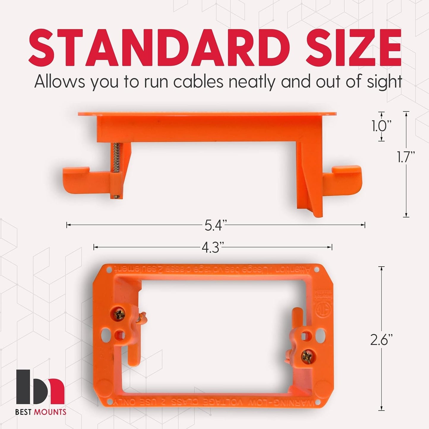 BestMounts - 1 Pack In Wall Cable Management Kit - Recessed Wall Plate Cable Pass Through Pair with Single Gang Low Voltage Mounting Bracket - TV Cord Hider for Wall Mounted TV ETL Listed
