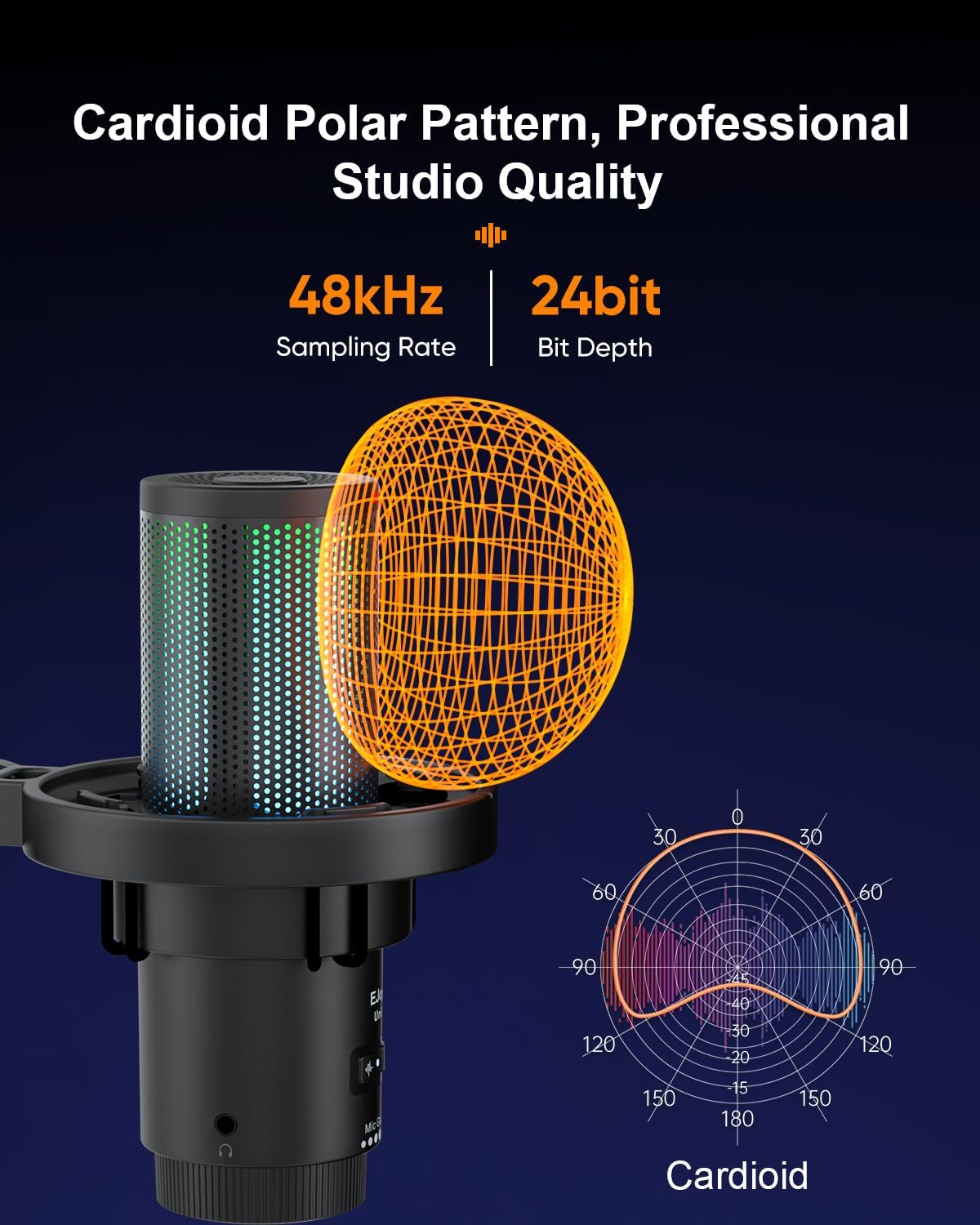 COMICA Ejoy Uni(A) USB Gaming Microphone with Noise Cancellation, RGB Lights, Monitoring, Muting, Streaming Mic for Computer, PS5, PS4, Streaming, Podcast, Chat, Twitch, YouTube, Discord