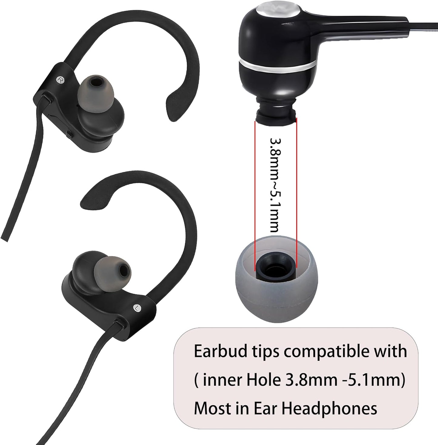 Earbud Replacement Tips Silicone Earbud Tips Ear Tips Fit Most in-Ear Earbuds(Inner Hole 3.8mm -5.1mm) Headphone Earbud Rubber Tips Eartips 9 Pairs S M L