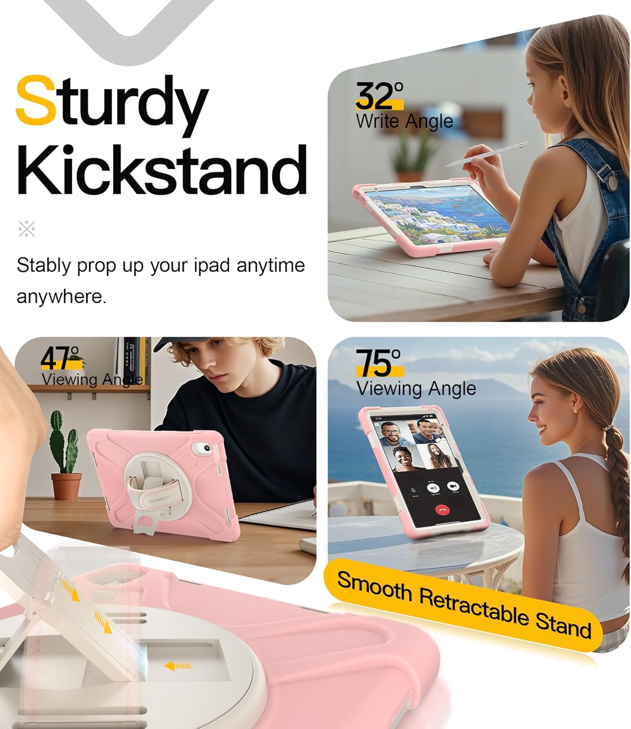 BRAECN for iPad (A16) 11th/10th Generation case 11/10.9 inch 2025/2022 Heavy Duty Shockproof Protective with Pencil Holder Screen Protector 360°Rotating Stand Handle & Shoulder Strap Full Body Cover