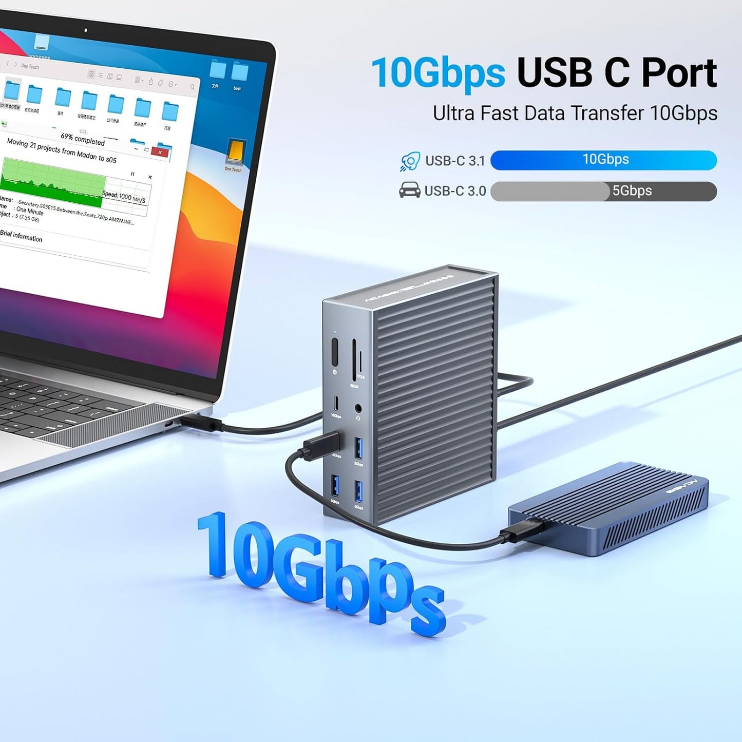 ACASIS USB C Docking Station Dual Monitor, 16-in-1 Laptpop Docking Station with 2* HDMI,VGA,2.5G Ethernet,SD/TF10Gbps USB-C 3.1,3.5mm Audio,PD100W,USBC Hub for MacBook/Dell/Lenovo/HP/ThinkPad (Sliver)