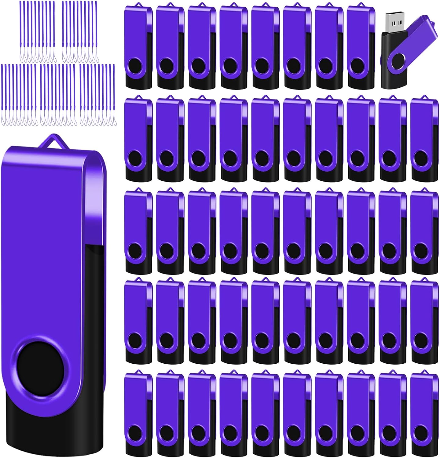 EASTBULL Flash Drive Bulk8GB USB 50 Pack with Lanyards USB 2.0 Thumb Drive Bulk Memory Stick Swivel Pen Drive for Storage and Backup 8 GB 50 Pack, Purple