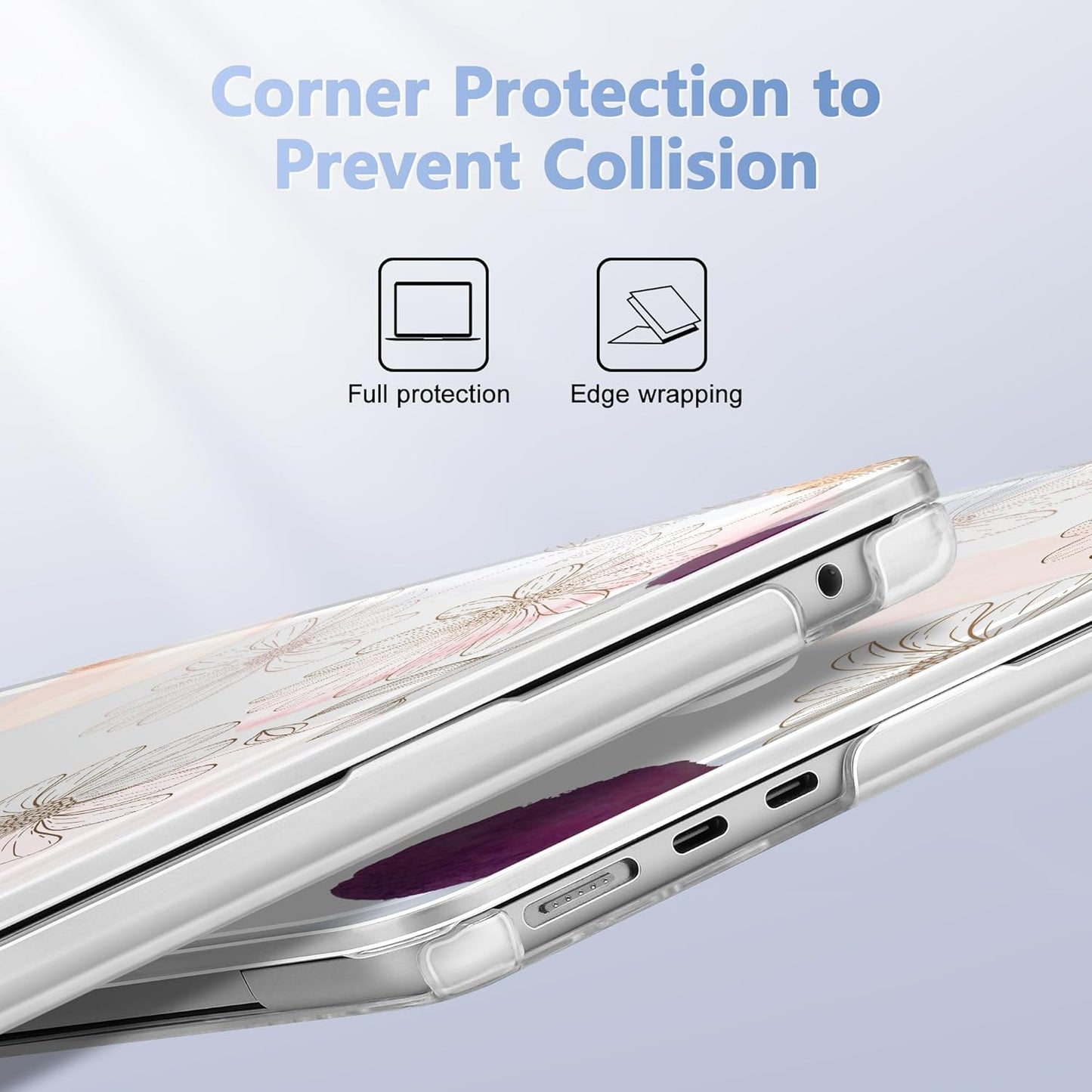 Case for MacBook Air 15 Inch 2025 2024 2023 Release M4 A3241 M3 A3114 M2 A2941, Hard Shell with Screen Protector & Keyboard Cover, Compatible with Touch ID - Floral