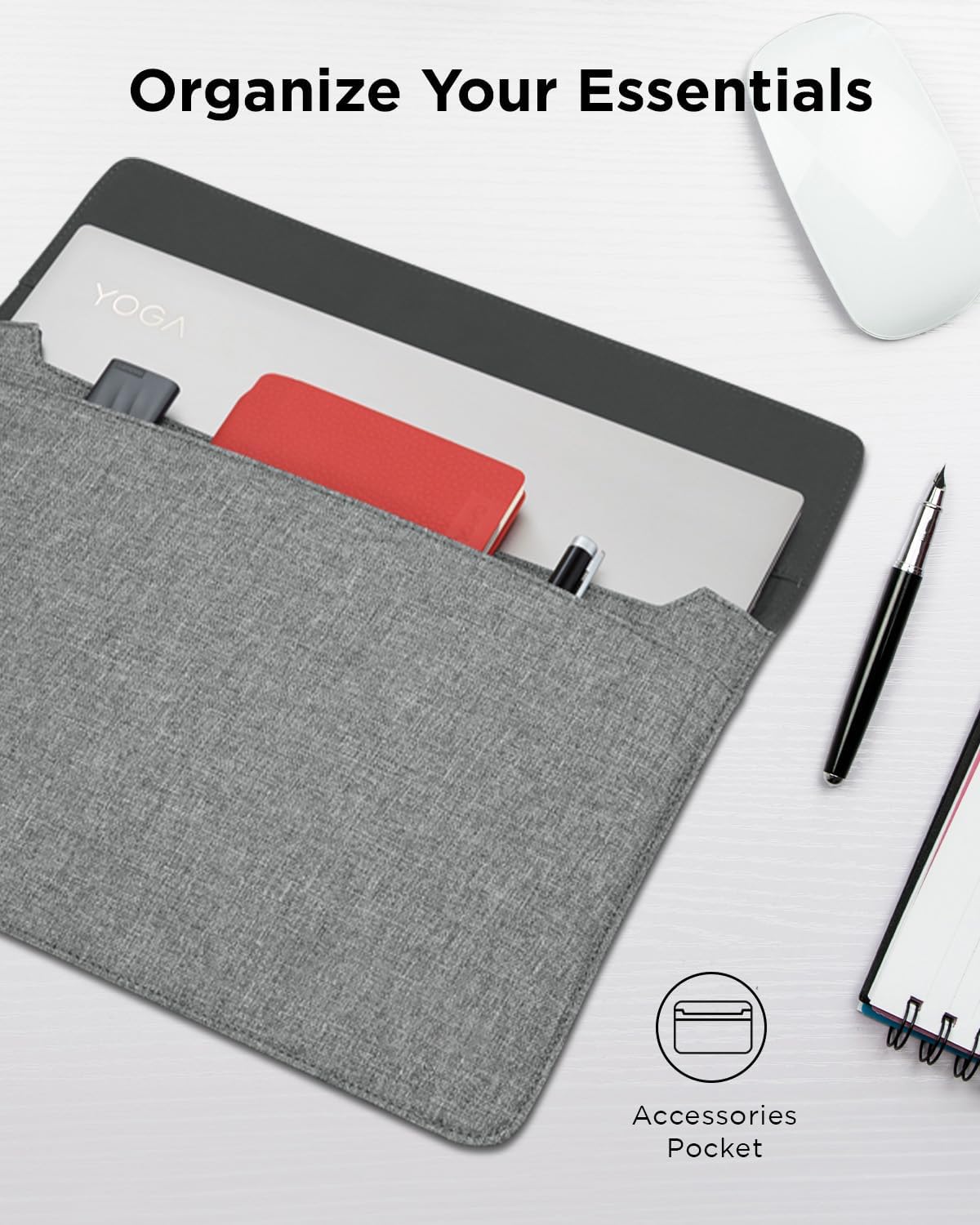 Lenovo 13/14-inch Laptop Sleeve (S100) - Ultra Thin Form-Fitting Case Compatible with MacBook Air, iPad & More – Lightweight Folder Sleeve with Accessories Pocket & Magnetic Closure