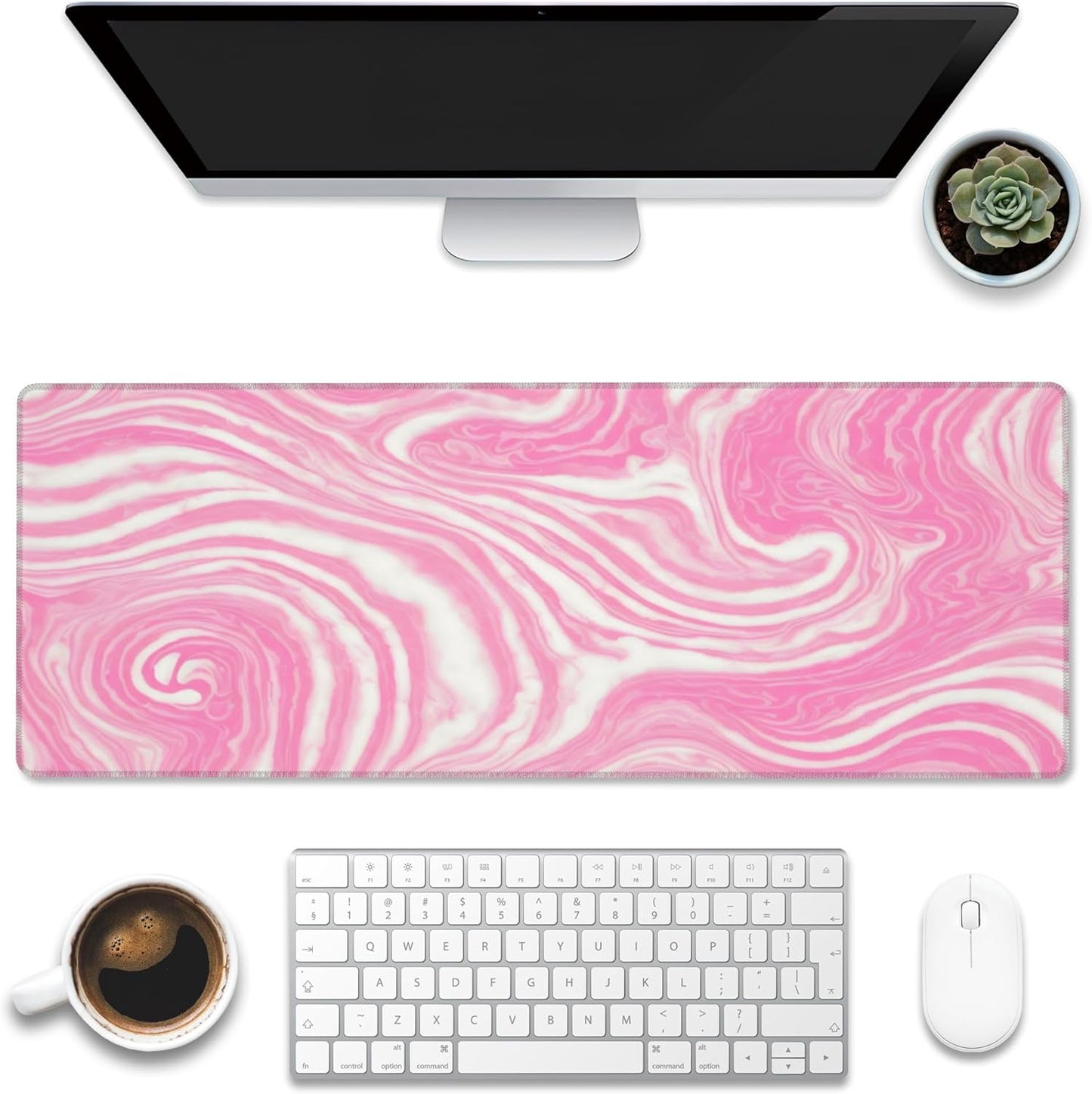 Desk Pad,Pink Marble Swirls Texture Desk Mat,Flow Liquid Waves Large Gaming Mouse Pad for Desk,Extended Big Computer Keyboard Mouse Pad with Non-Slip Base and Stitched Edge,31.5"x11.8"