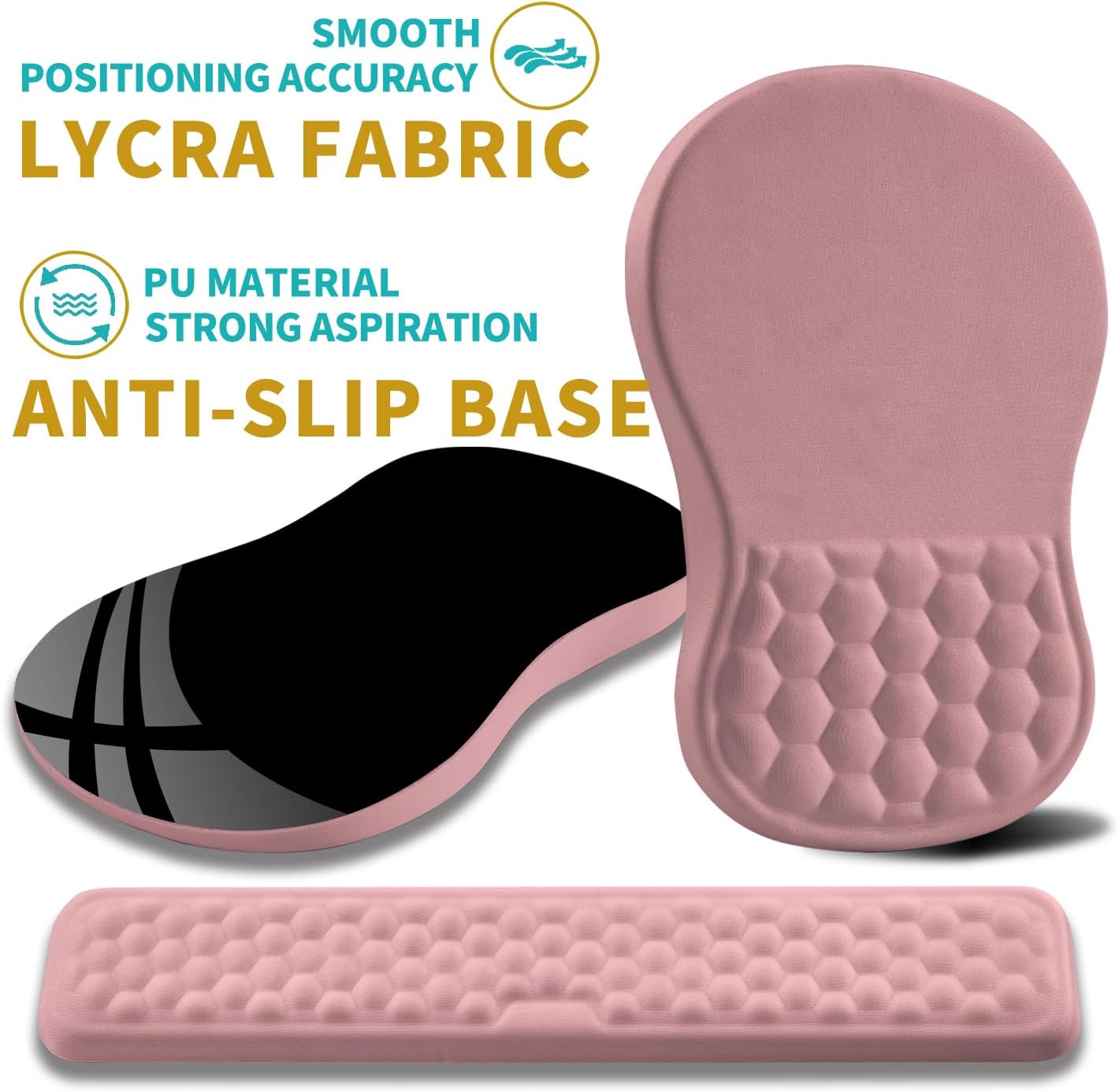 Hokafenle 2 in 1 Ergonomic Mouse Pad Wrist Support & Wrist Rest for Computer Keyboard Set, with Relieve Carpal Tunnel Pain Massage Bulge and Full Memory Gel Design (2In1 Set, Pink)