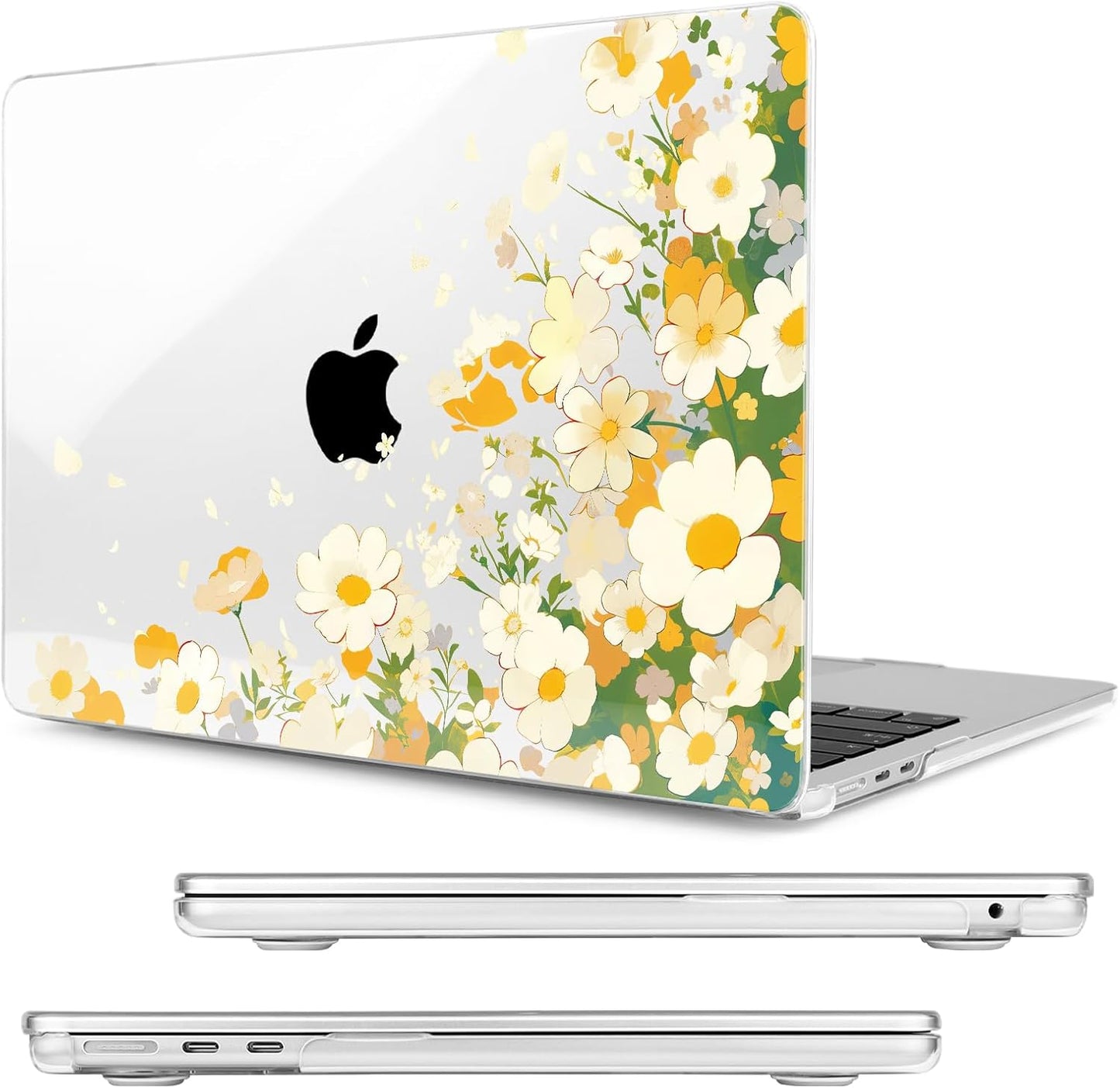 Compatible with MacBook Air 15 inch Case, M4 A3241/M3 A3114/M2 A2941 (Released 2025 to 2023), Hard Shell, Keyboard Cover, Screen Protector, Webcam Cover & Type-C Adapter, Scatter Daisies