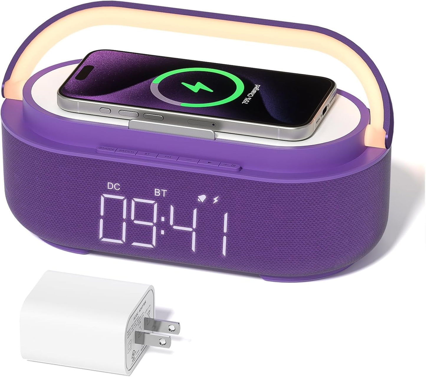 COLSUR 6-in-1 Bluetooth Speaker Alarm Clock with 15W Wireless Charger, FM Radio, Adjustable LED Night Light, 2500mAh Battery, Snooze Function – for Bedroom, Home, Office