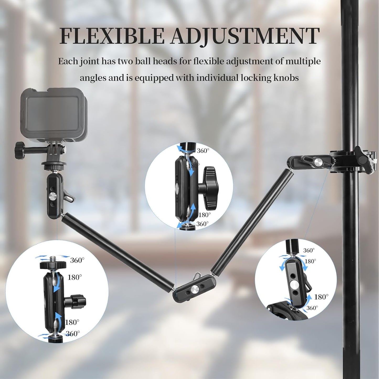 FIFIELD 22" Magic Arm with Super Clamp Overhead Camera Mount for Camera, 1/4” Threads Adjustable Desktop Stand Holder Compatible with Phone Microphone Webcam Action Camera Video Light