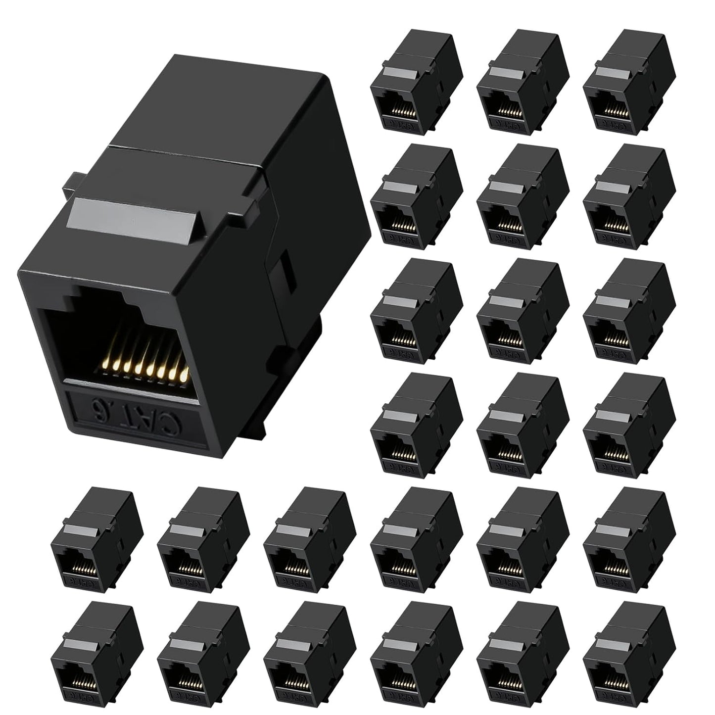 Cat6 RJ45 Keystone Coupler 25-Pack, Ethernet Coupler Female to Female, Ethernet Cable Extender UTP Inline Cat6 Keystone Jacks for Wall Plates & Patch Panels – Black