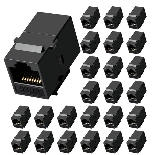 Cat6 RJ45 Keystone Coupler 25-Pack, Ethernet Coupler Female to Female, Ethernet Cable Extender UTP Inline Cat6 Keystone Jacks for Wall Plates & Patch Panels – Black