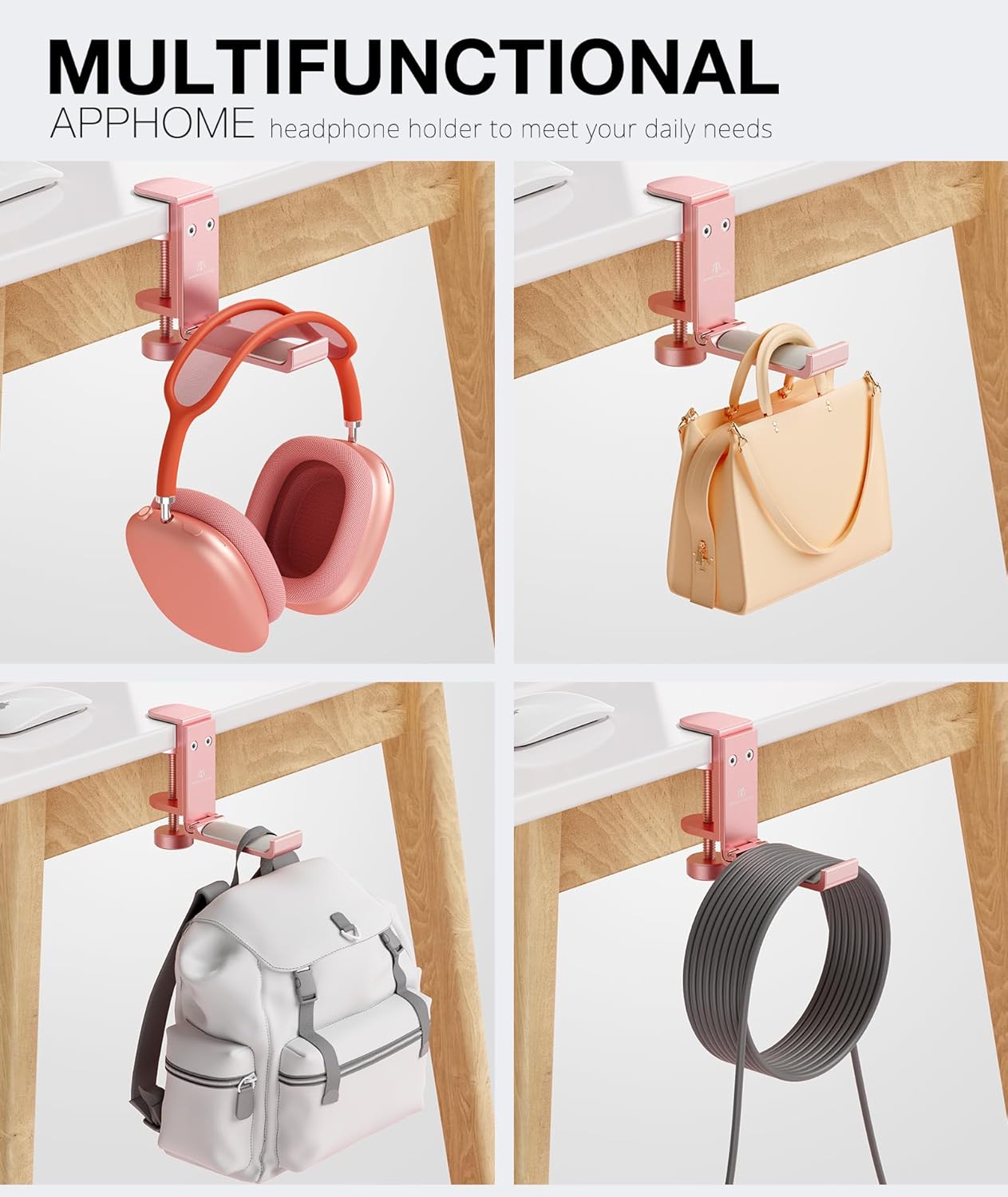 Foldable Headphone Stand and Hook – Aluminum Headset Holder Clamp Mount Under Desk, Universal Fit for Gaming Headphones, Space-Saving Hanger Organizer