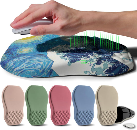 Ergonomic Raised Mouse Pad Wrist Support with Bilateral Slope Memory Foam Mousepad for Wrist Rest and Carpal Tunnel Pain Relief 11.8x7.9〃Starry Night Waves