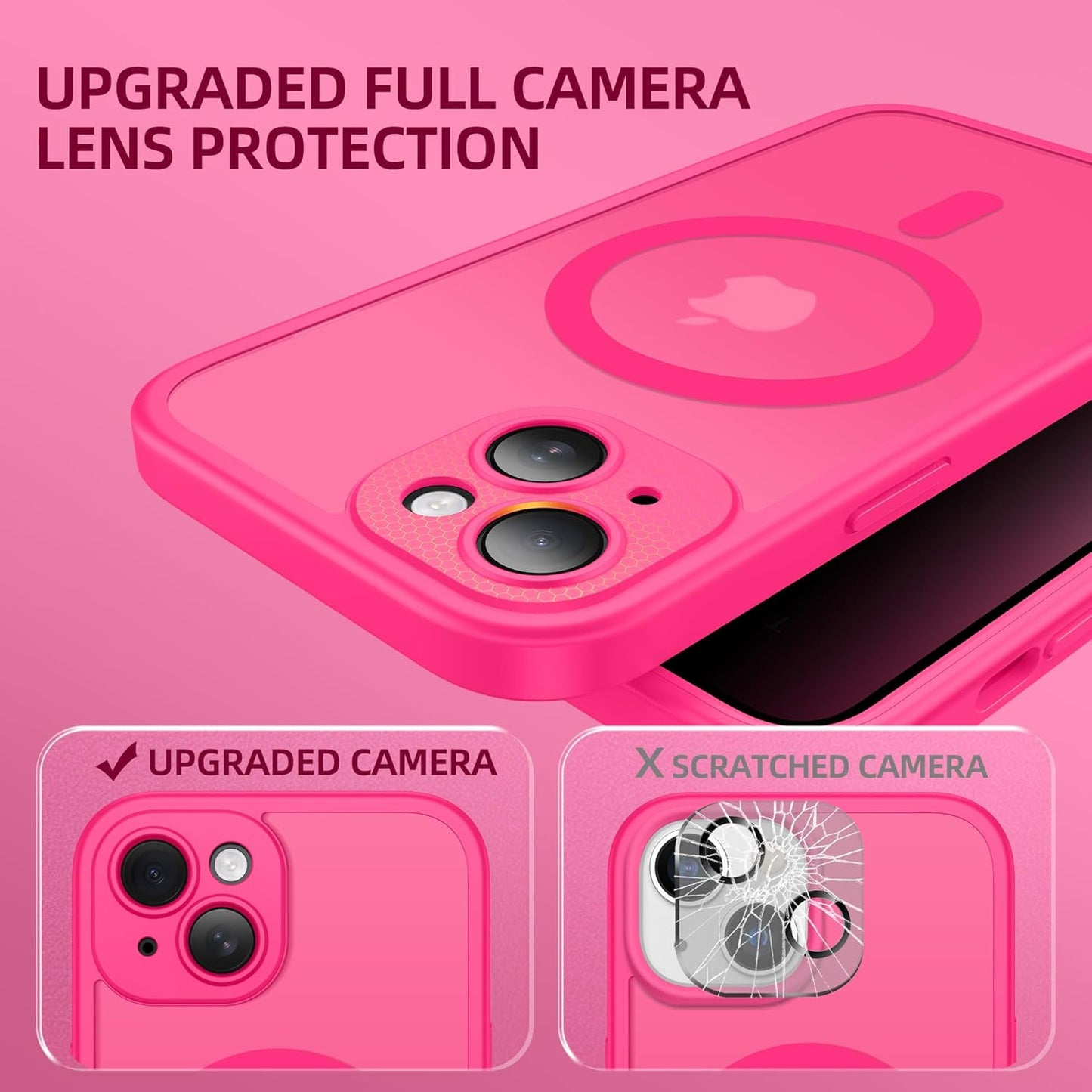 BERFY Magnetic for iPhone 14 Case, Compatible with MagSafe, Built-in Privacy Screen Protector and Upgraded Camera Protection, Anti-Spy Full Body Shockproof Phone Case for 14 6.1", Hot Pink
