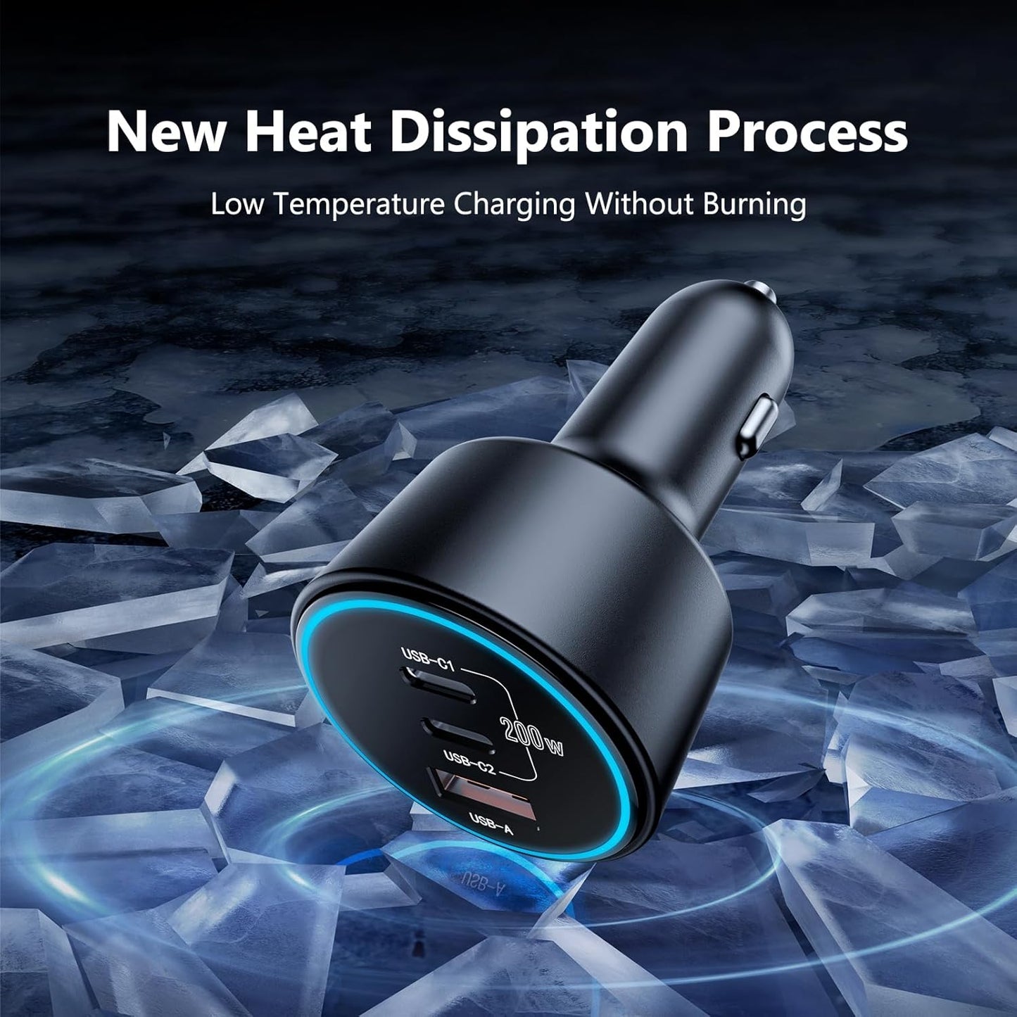 200W Super Fast Car Charger for iPhone 16/15 Pro Max, 3-Port USB C Car Charger Adapter with 2×100W USB C to C Cables, PD3.0/QC4.0, 12V-24V Vehicle Compatible, LED Light & Overheat Protection