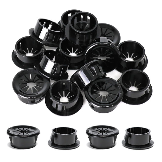25 Pcs Cable Grommet, Snap Bushing 3/4" (19 mm) Mounting Diameter, Flexible Petal-Shaped Buckle Round Nylon Desk Grommet for Wires Through Countertop Cord Organizer and Protection, Black