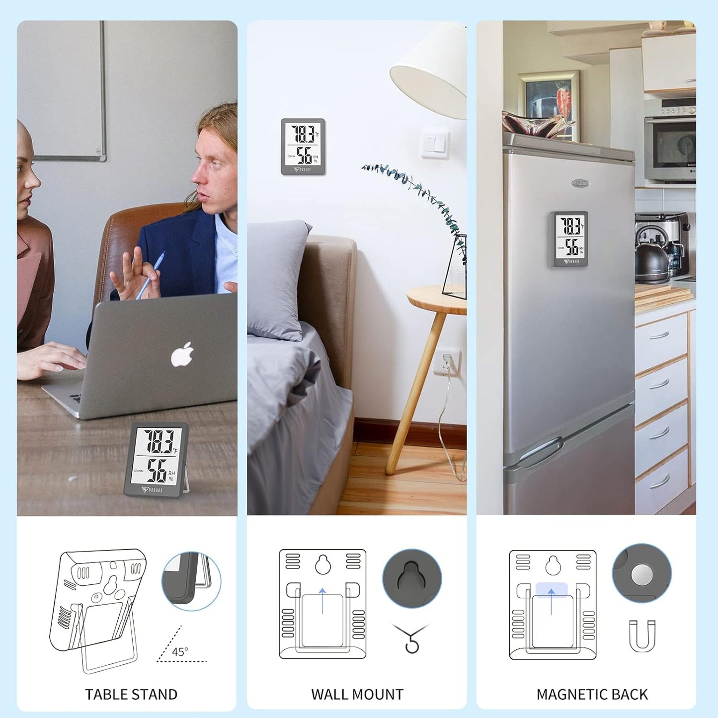 DOQAUS Indoor Thermometer [3 Packs], Mini Digital Hygrometer Room Thermometer, Humidity Meters, Accurate Temperature Humidity Monitor Gauge for House, Office, Greenhouse, Home Grey (2.3X1.8inch)
