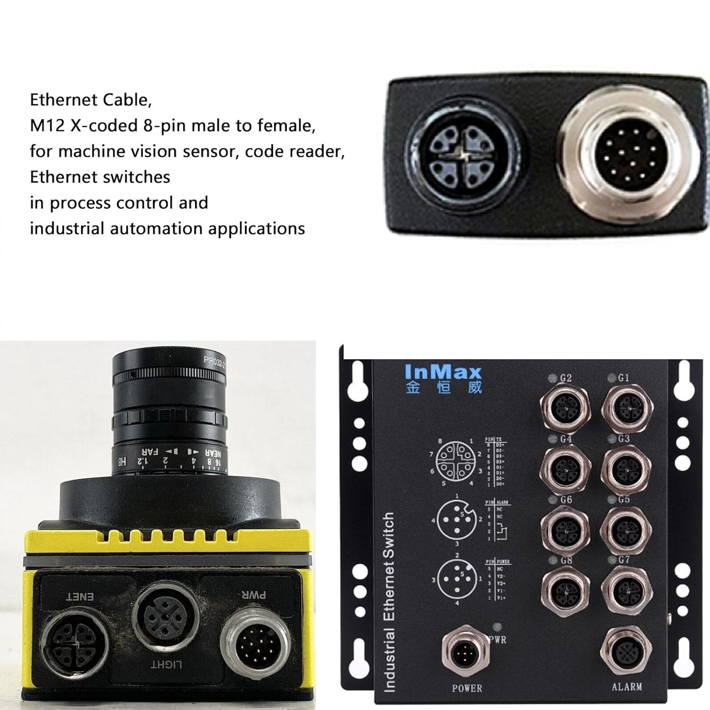 Ethernet Network Cable for Cognex Basler Datalogic Keyence Sick Baumer Microscan Camera Sensor Reader, M12 8 Pin X-Coded Male to RJ45 CAT7e High Speed 50M