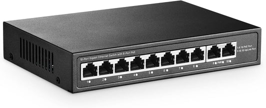 YuLinca 10 Port Mini Gigabit PoE Switch with 8 PoE+ Port, 2 Gigabit RJ45 Uplink, 10/100/1000Mbps, IEEE802.3af/at, Max 120W, Metal Fanless Plug & Play Ethernet Switch