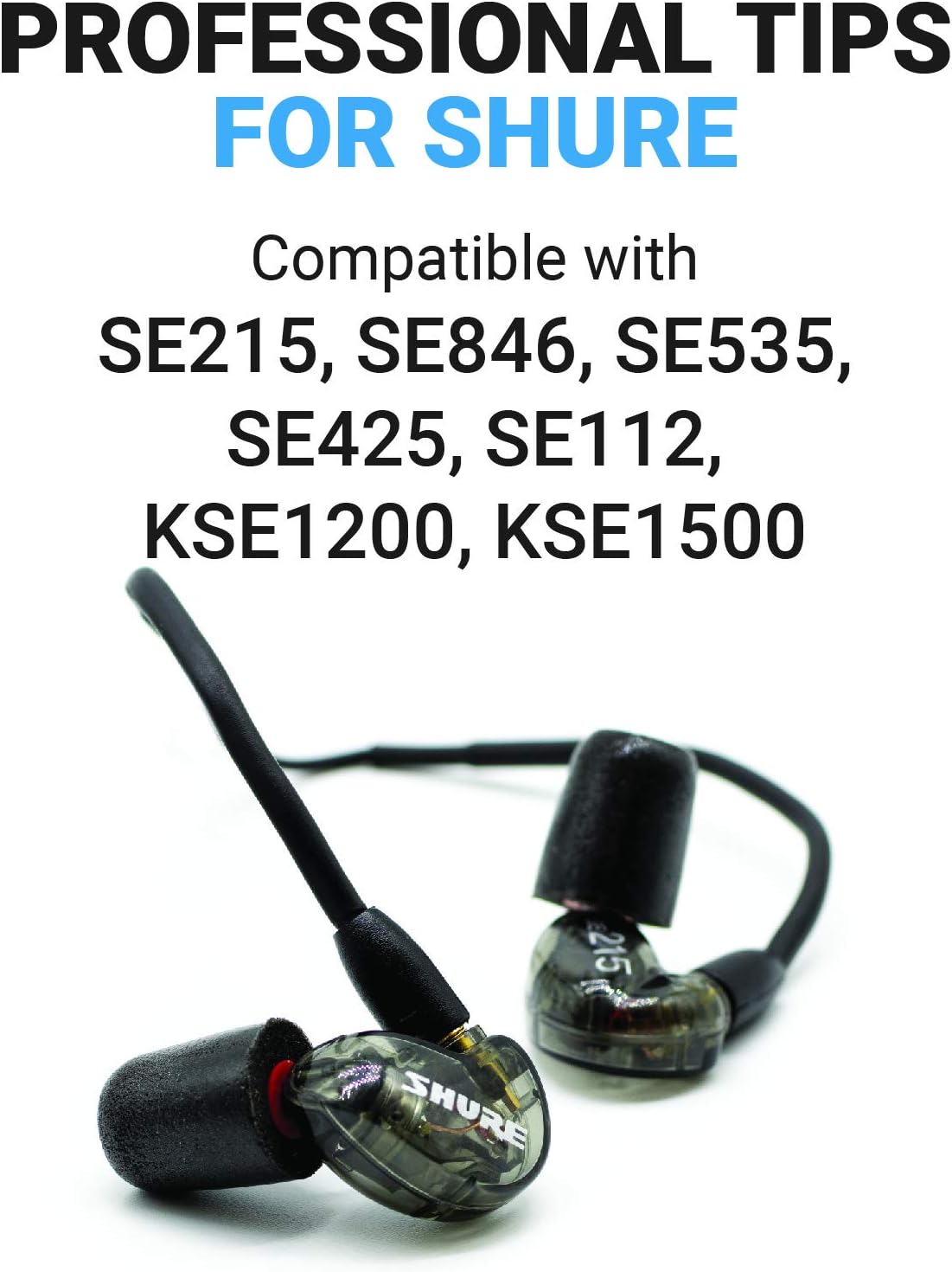 Comply Memory Foam Replacement Ear Tips for Shure Earphones | Superior Noise Isolation, Ultimate Comfort, Secure Fit | Black, Medium (3 Pairs)